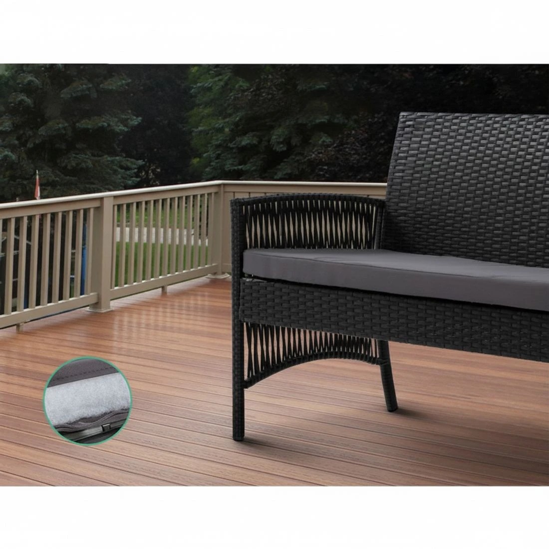 5 Gardeon 4 Piece Rattan Sofa Set Harp Chair Table UV Resistant Wicker Steel Metal Frame Cushioned Patio Lounge - black, 5 of 6