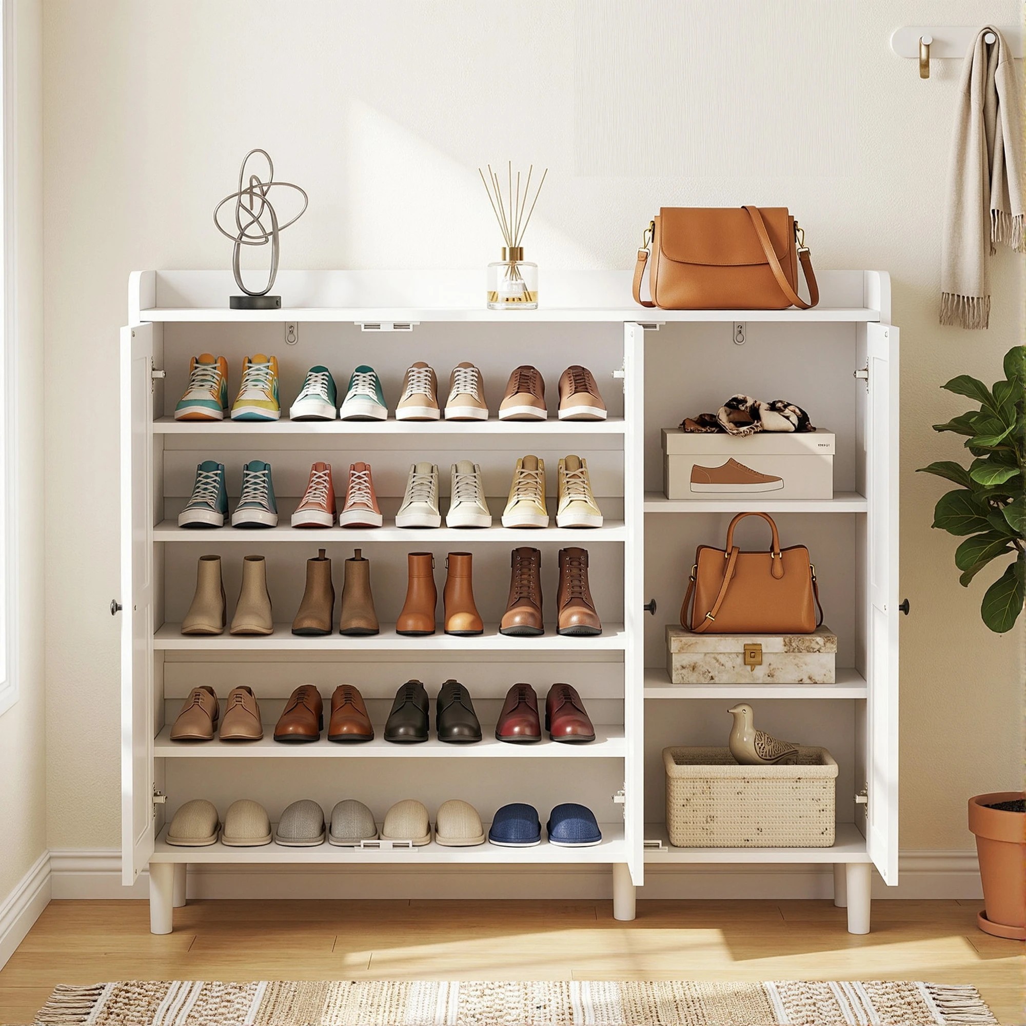 4 Artiss Shoe Rack Cabinet Storage Cupboard Adjustable Shelf - White, 4 of 10