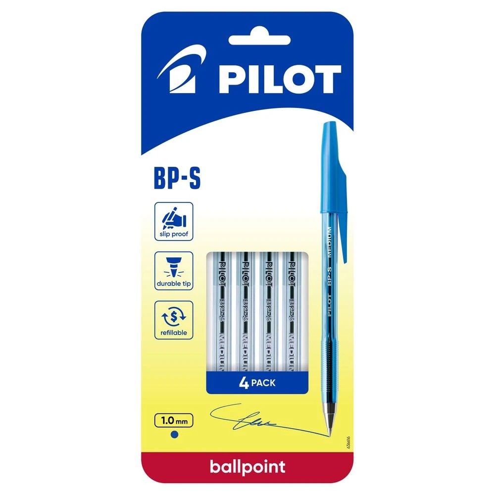 1 PILOT BP-S Ballpoint Pen Medium 1mm Blue 4 Pack, 1 of 8