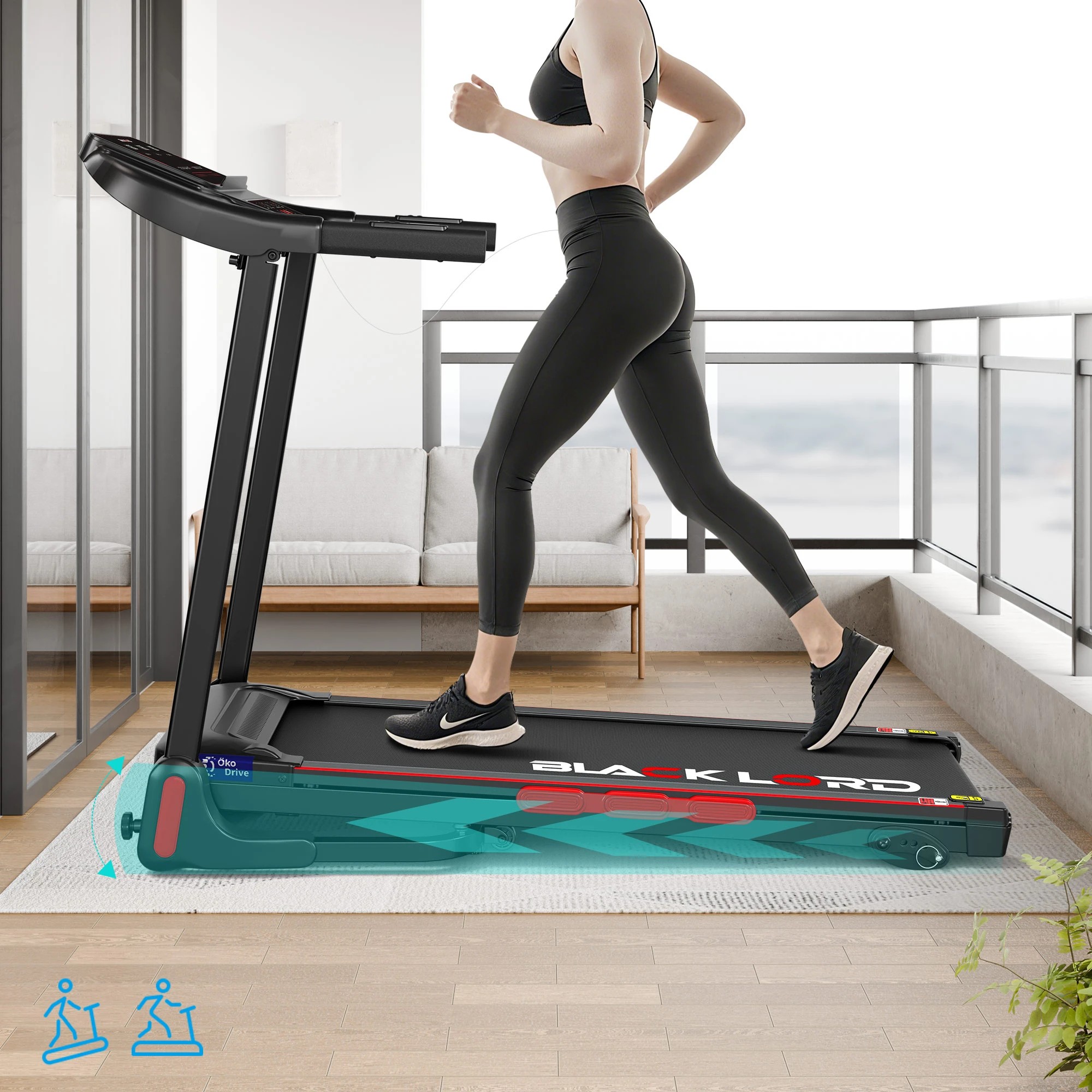 4 Black Lord Treadmill Electric Incline Running Machine - Black, 4 of 7