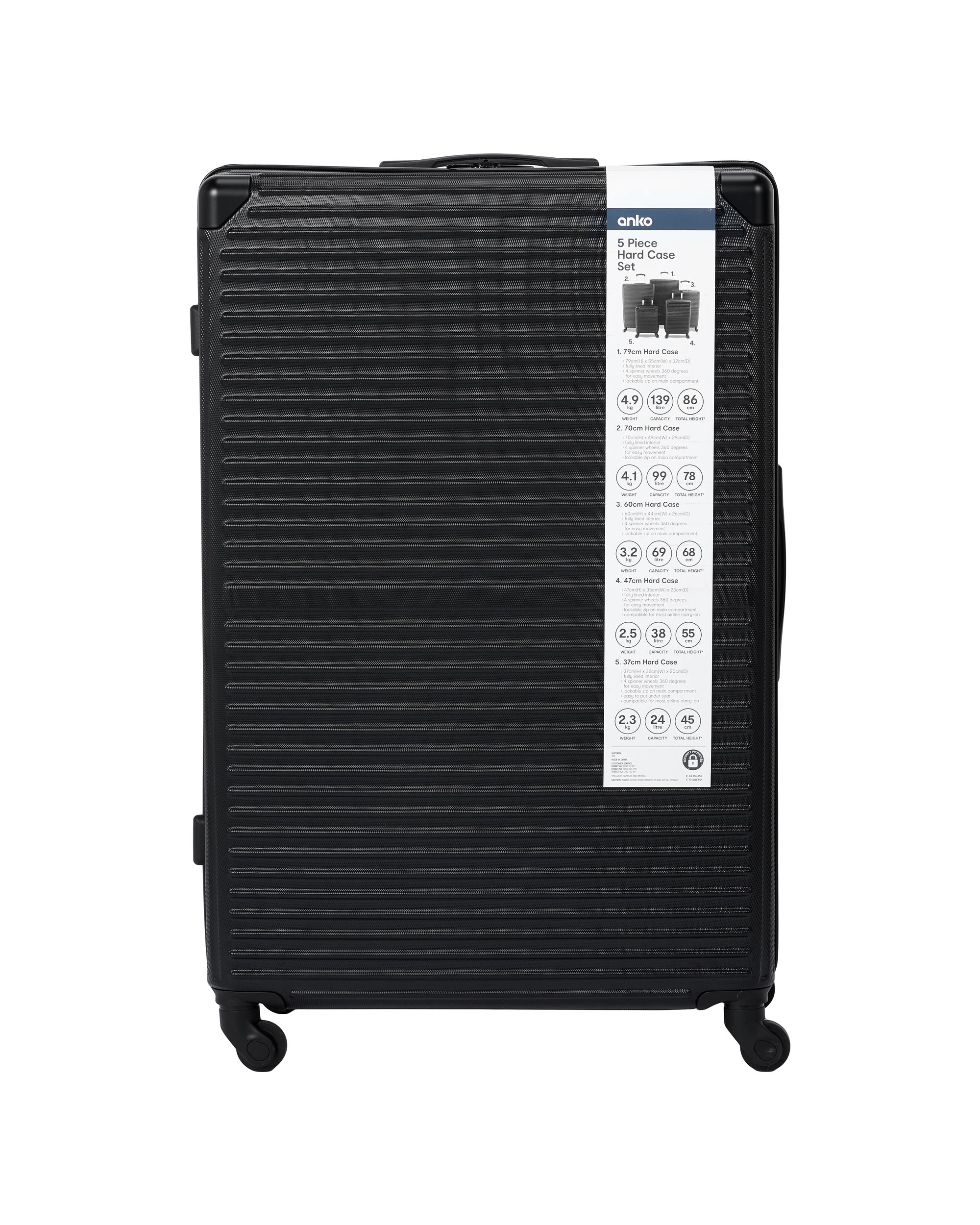 9 5 Piece Hard Case Set - Black, 9 of 9