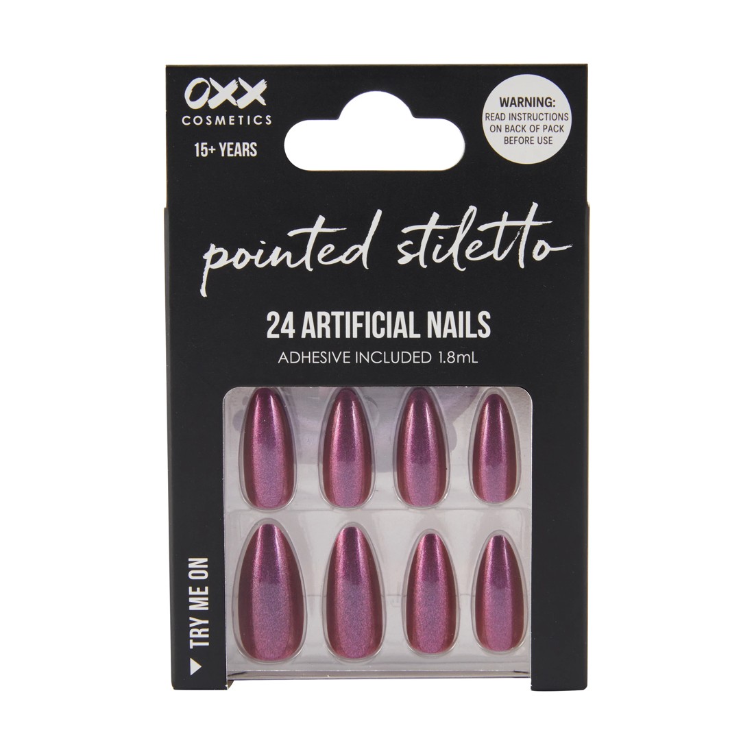 1 OXX Cosmetics 24 Pack Artificial Nails with Adhesive - Pointed Stiletto Shape, Cherry, 1 of 4
