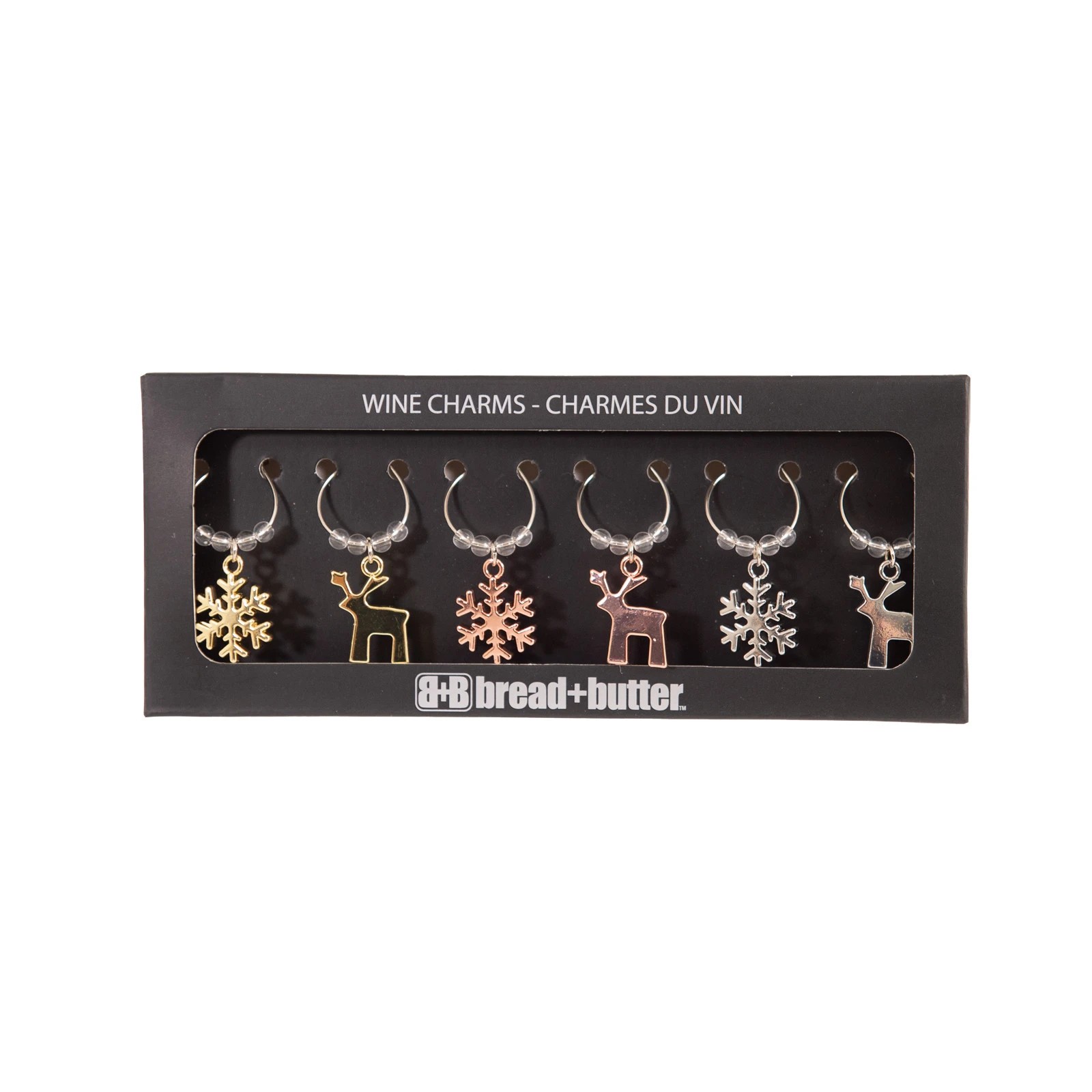 1 Bread and Butter (3) Snowflake and (3) Reindeer Wine Glass Charms - 6 Pack - Multi, 1 of 1