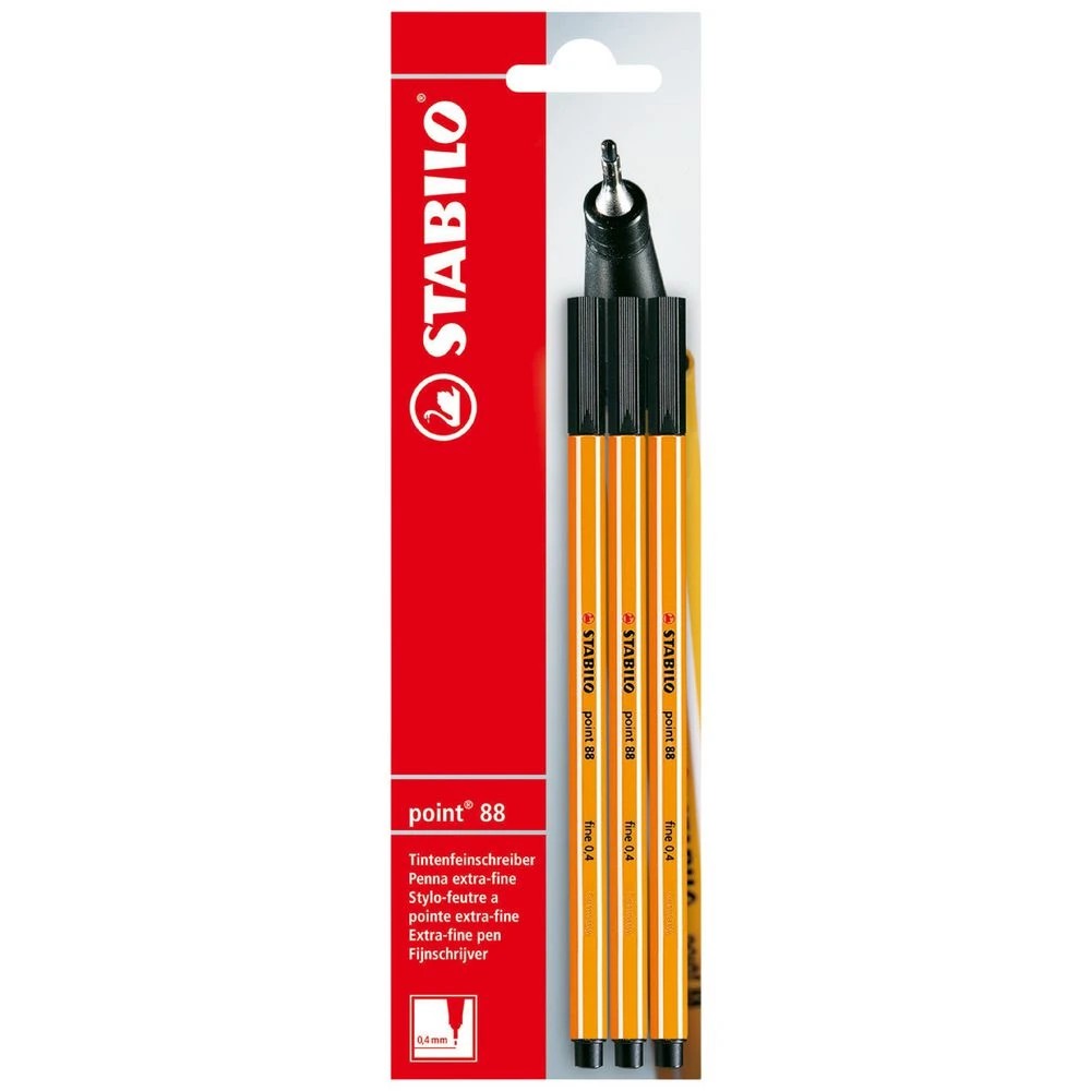 1 Stabilo Point 88 Fineliners 0.4mm Black 3 Pack, 1 of 2
