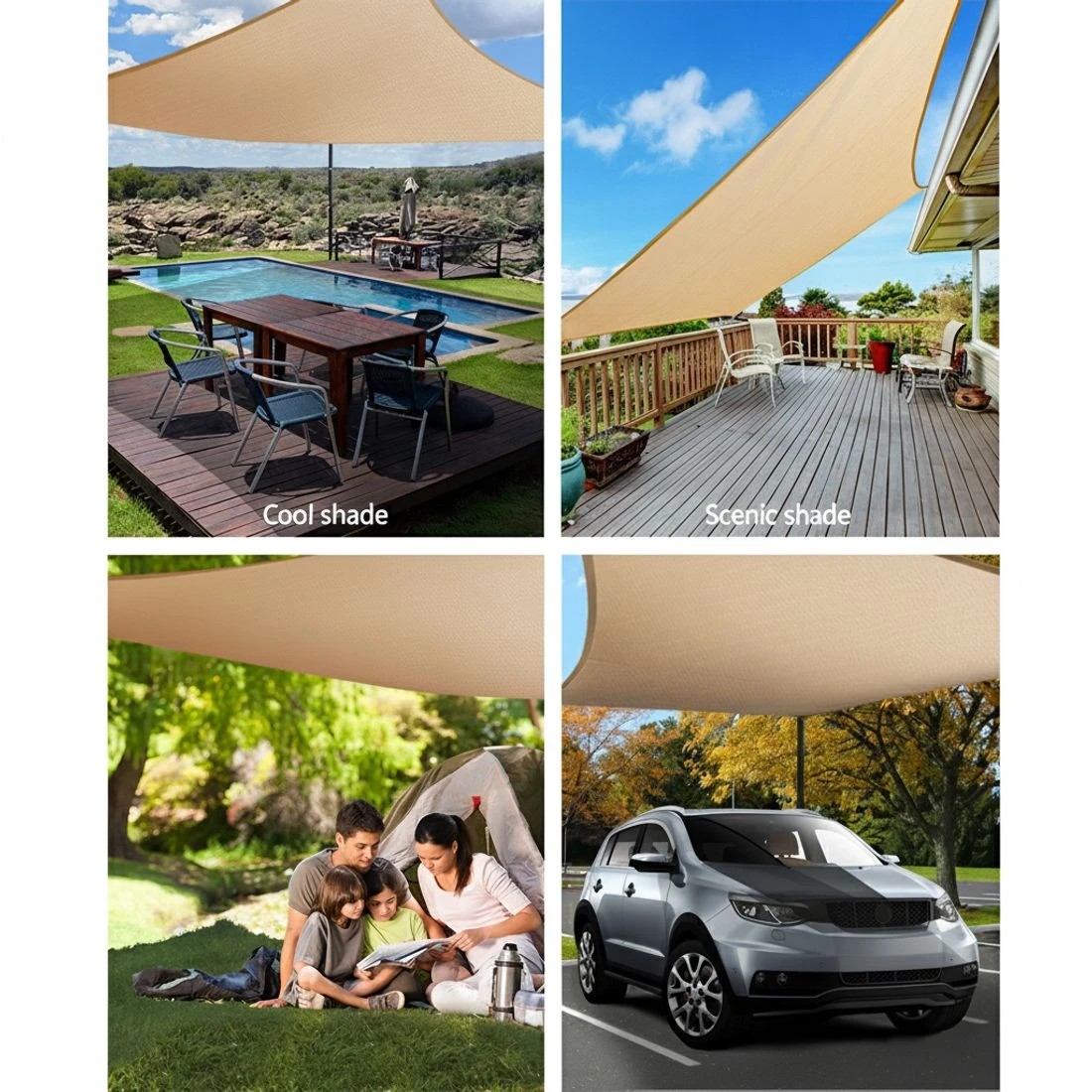 4 Instahut Shade Sail 2x4m Rectangle 280GSM 98% Sand Shade - Beige, 4 of 6