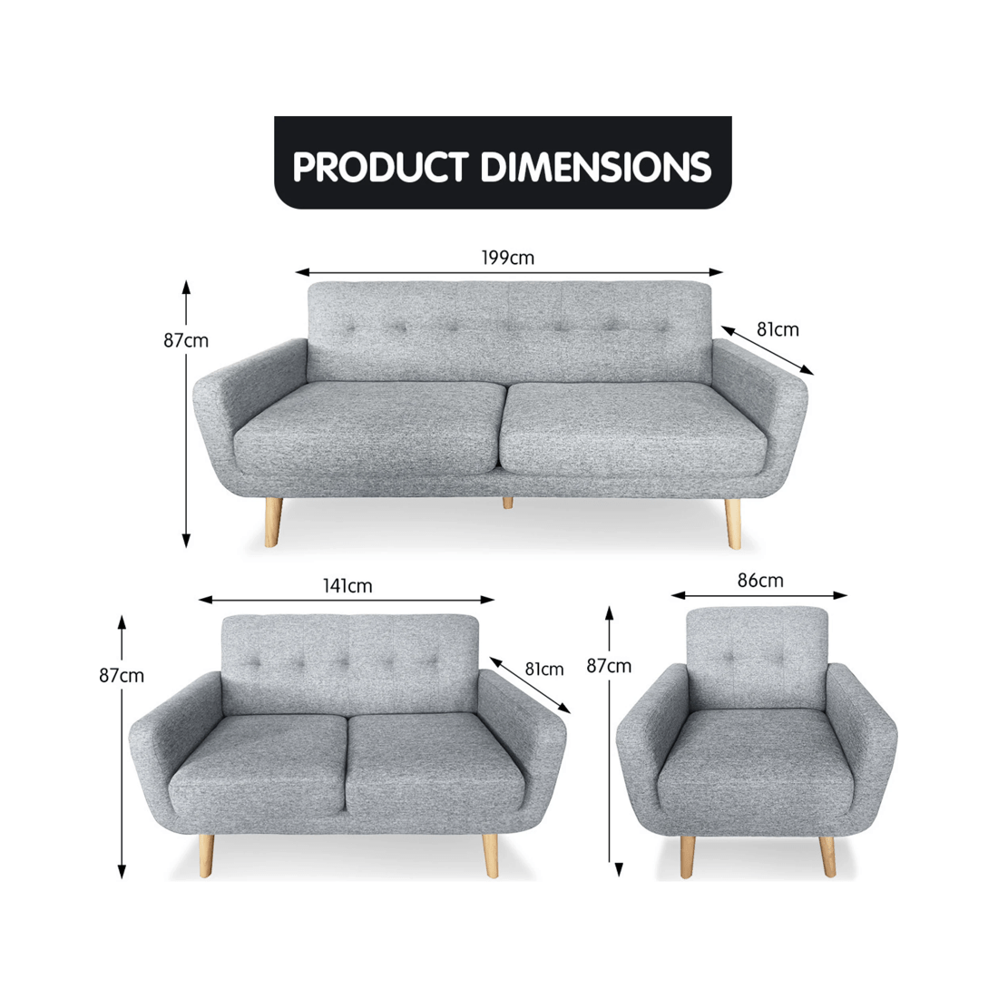 9 Sarantino 6-seater Linen Sofa Set Couch Futon - Light Grey, 9 of 9