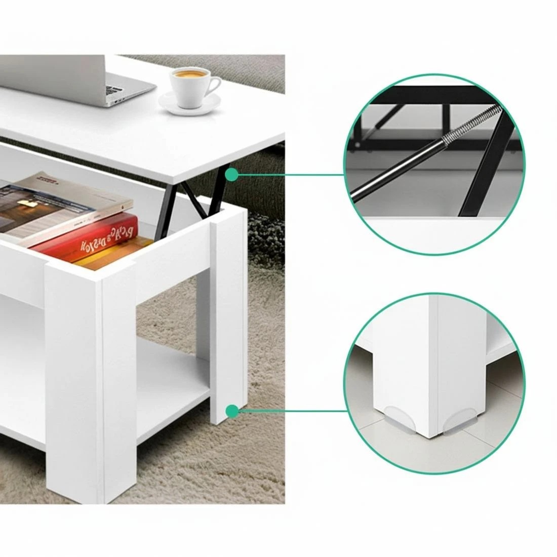 7 Artiss Coffee Table Lift-top Coffee Table - White, 7 of 8