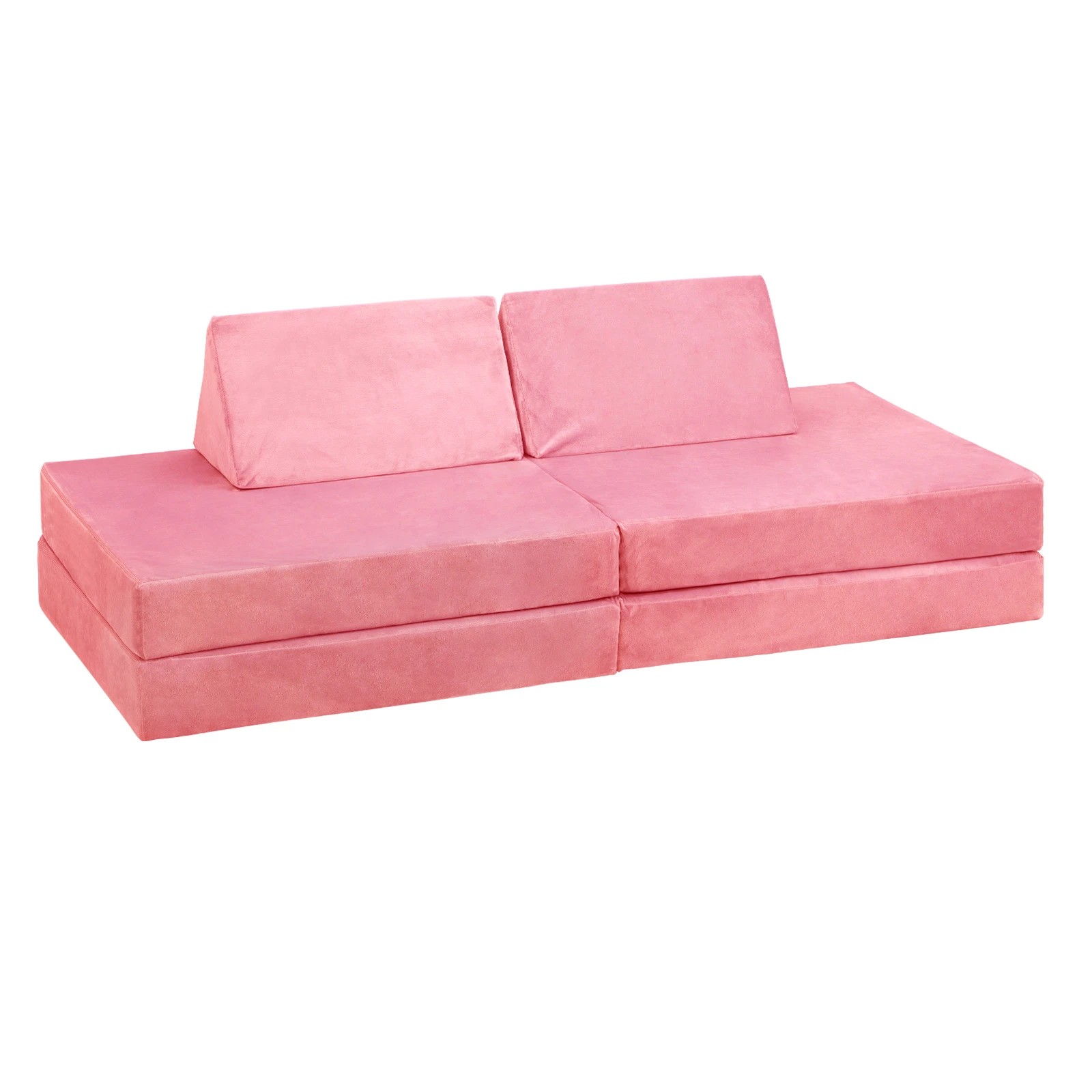 1 Oikiture 4Pcs Kids Play Couch Modular Lounge Cushion Convertible Playset - Pink, 1 of 8