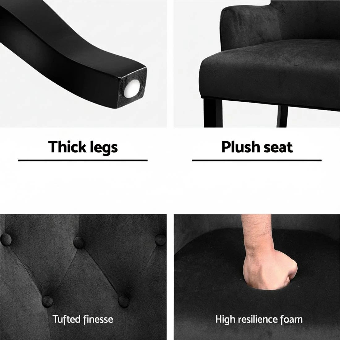 6 2x Artiss Dining Chairs Velvet French Provincial Armchair - Black, 6 of 6