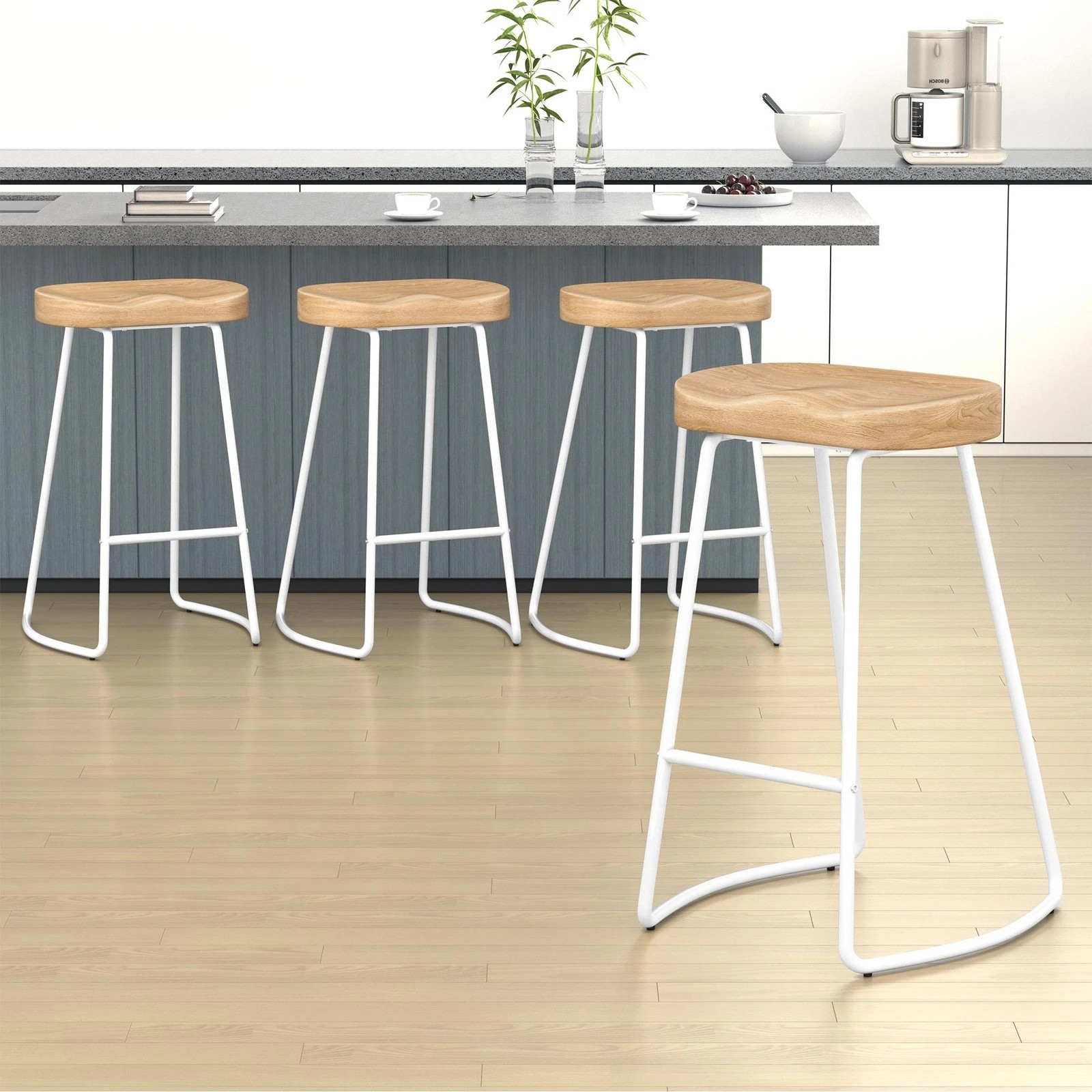 10 Alfordson 4x Bar Stools 75cm Tractor Kitchen Wooden Vintage Chair - Natural, 10 of 10