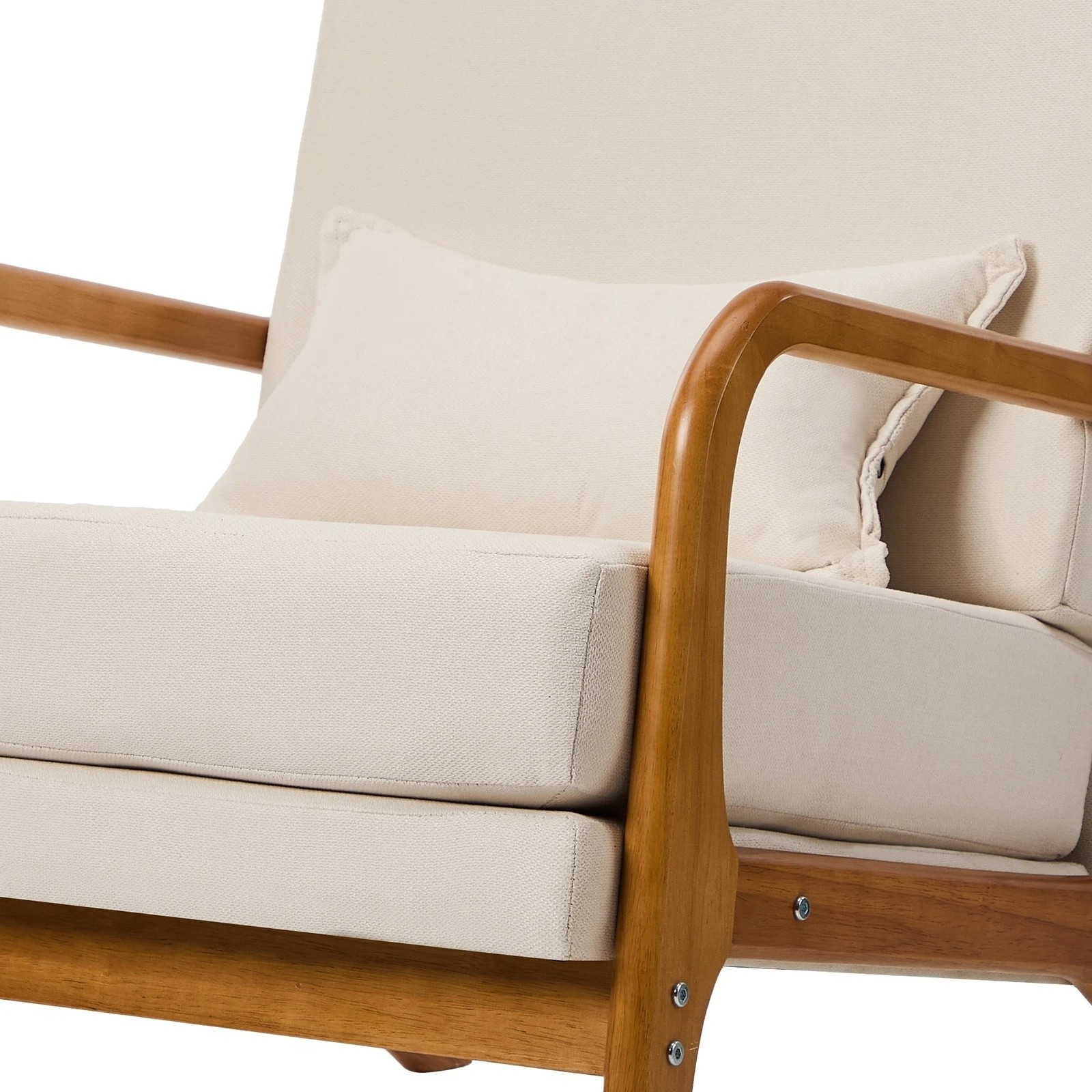 7 Oikiture 2x Armchair Linen Fabric Lounge Chair with Lumbar Pillow - Beige, 7 of 7