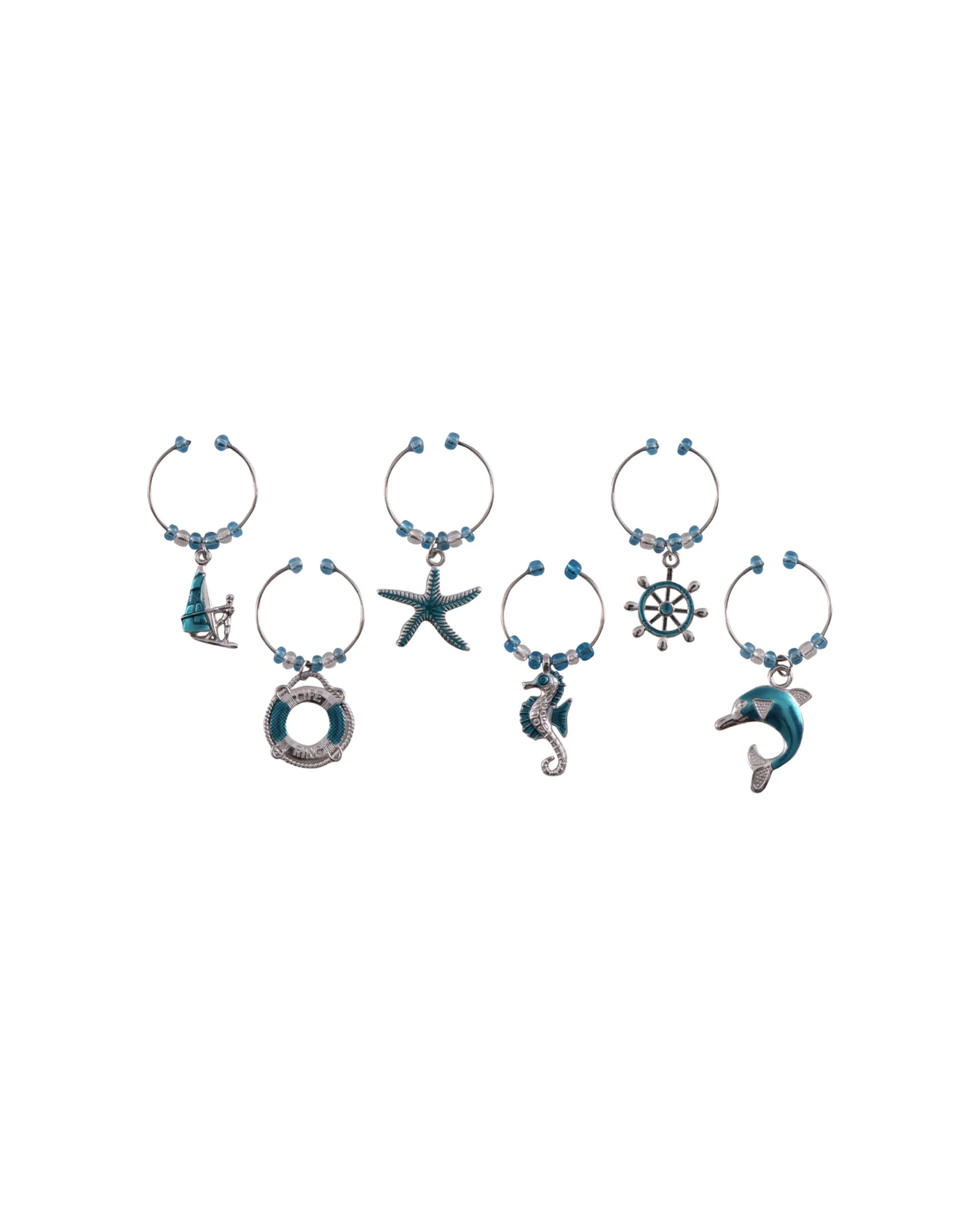 1 Avanti 6pc Nautical Wine Charms Set Stainless Steel Wine Glass Identifiers, 1 of 1
