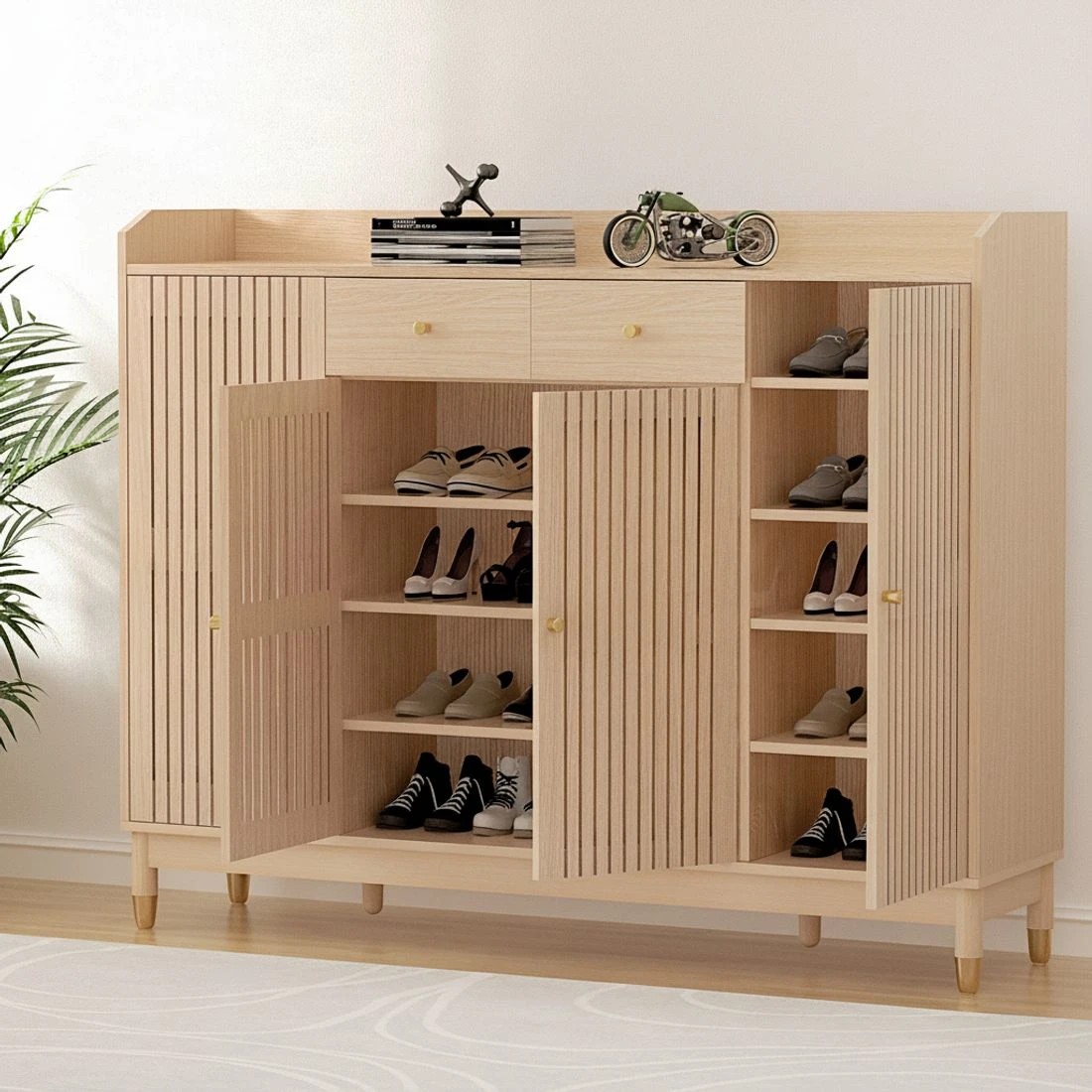 4 Artiss Shoe Rack Cabinet with Shelves 26 Pairs Pine - Natural, 4 of 5