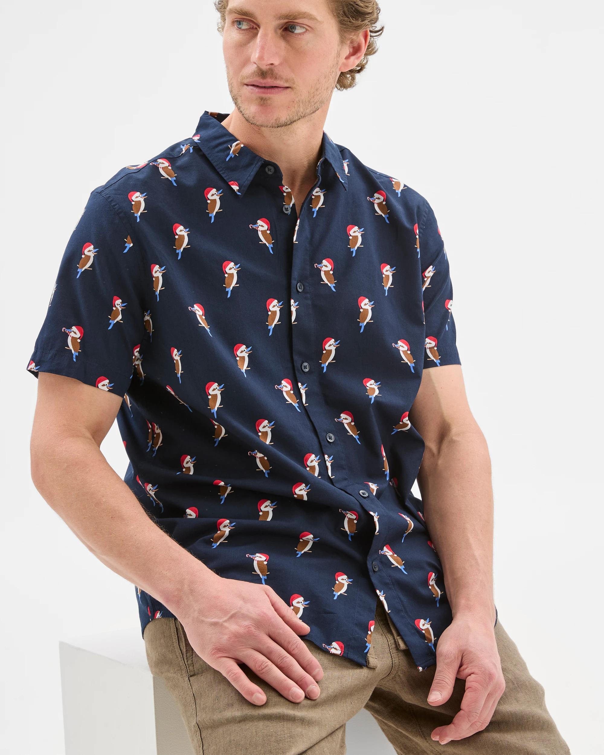 6 Target Christmas Bird Print Shirt NAVY, 6 of 6