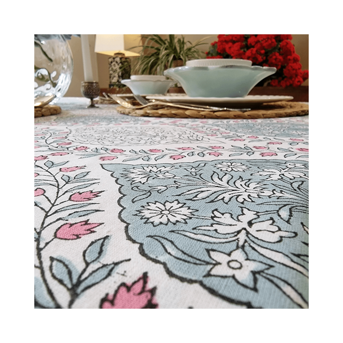 2 Kolka Rectangle Square Tablecloth Table Cover Flower Pattern Dining Table Cloth - Blue, 2 of 7
