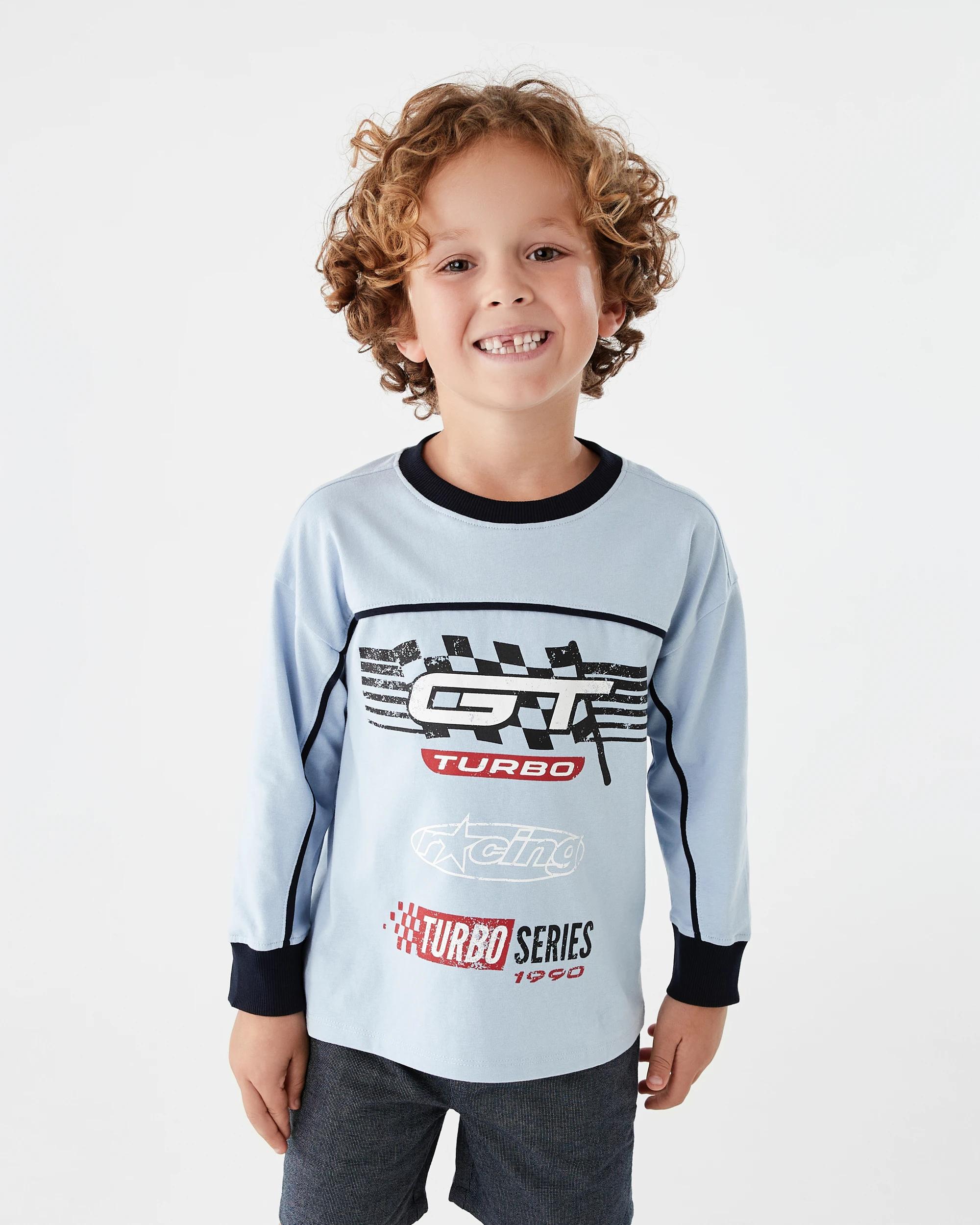 1 Long Sleeve Oversized Bind T-shirt Blu Racing, 1 of 8