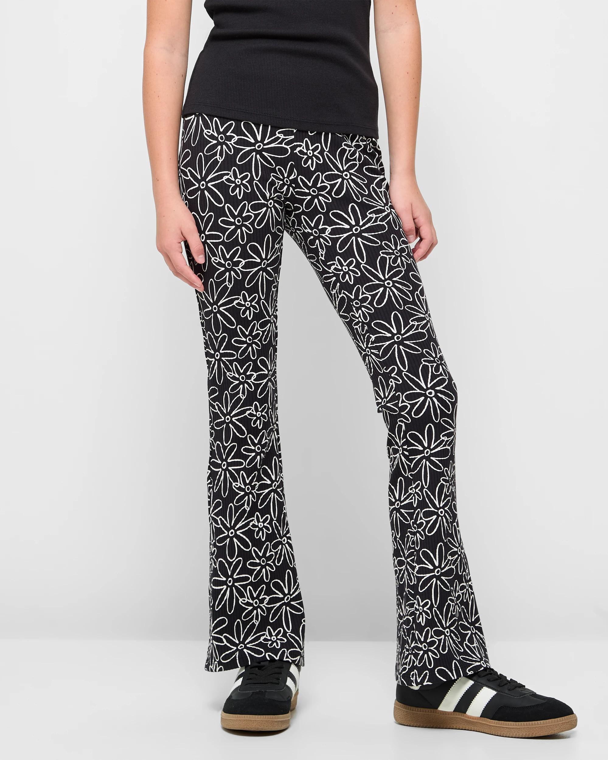 1 Target Youth Australian Cotton Rib Flare Leggings BLACK FLOWER, 1 of 5