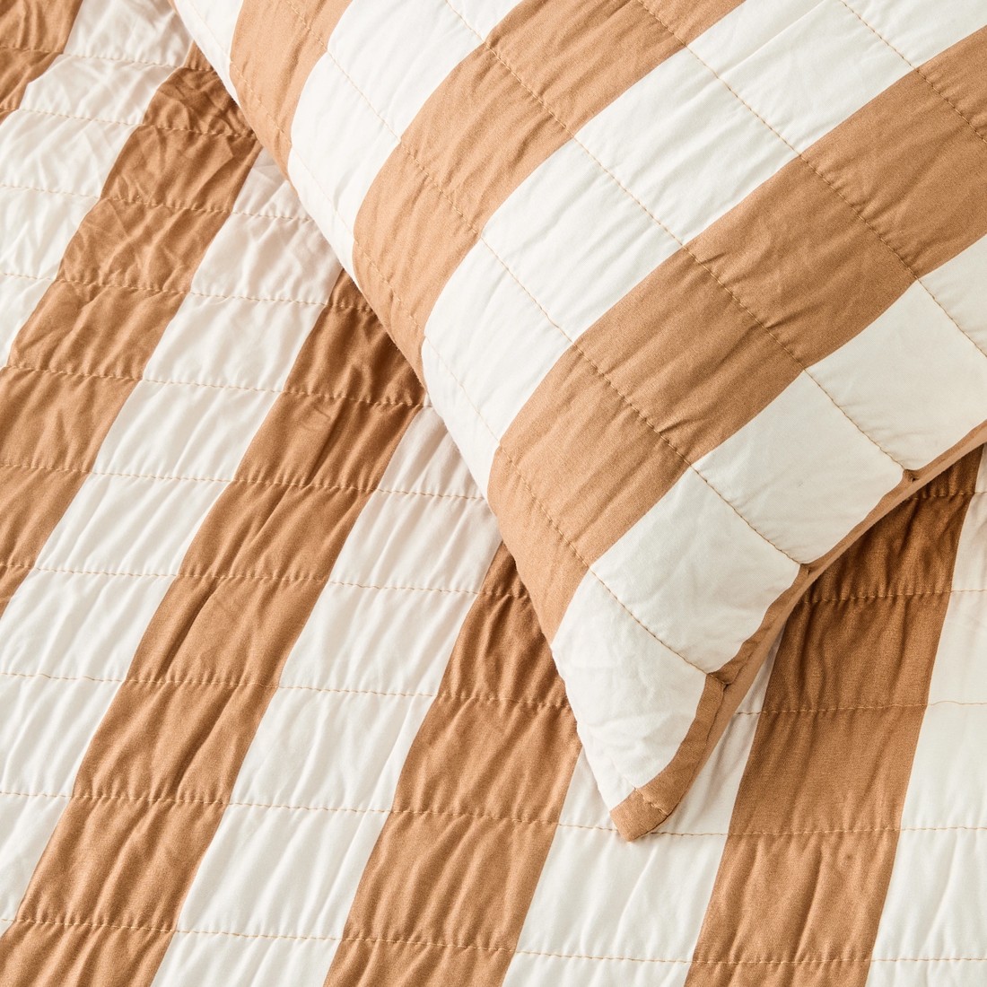 6 Reversible Stripe Coverlet Set - Queen/King Bed, Beige, 6 of 9