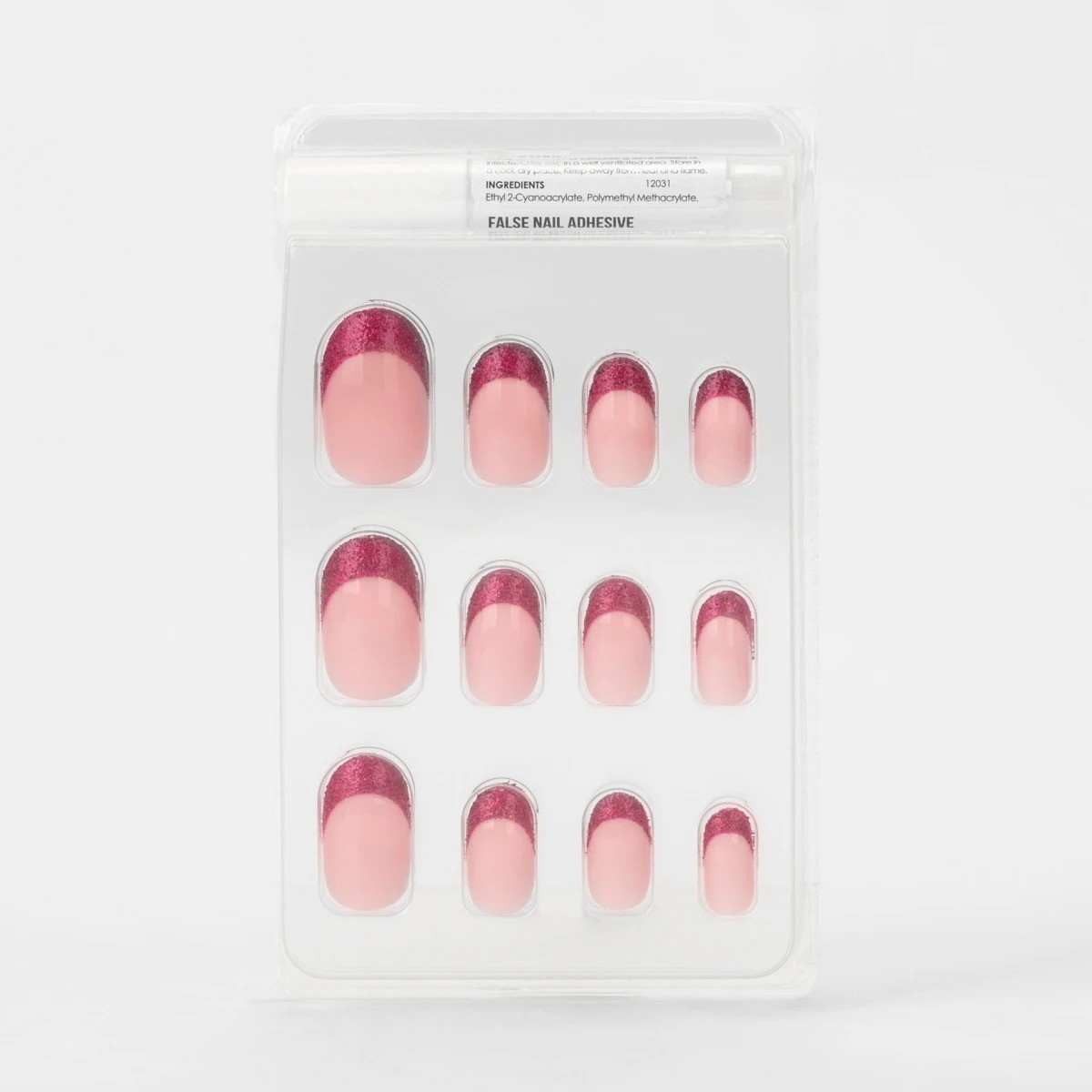 3 OXX Cosmetics 24 Pack False Nails with Adhesive - Oval Shape, Pink Shimmer, 3 of 5