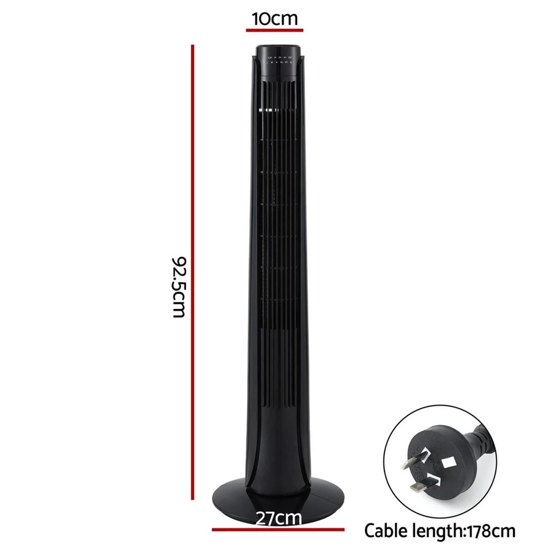 2 Devanti Tower Fan Oscillating 3 Speeds with Remote 93cm - Black, 2 of 4