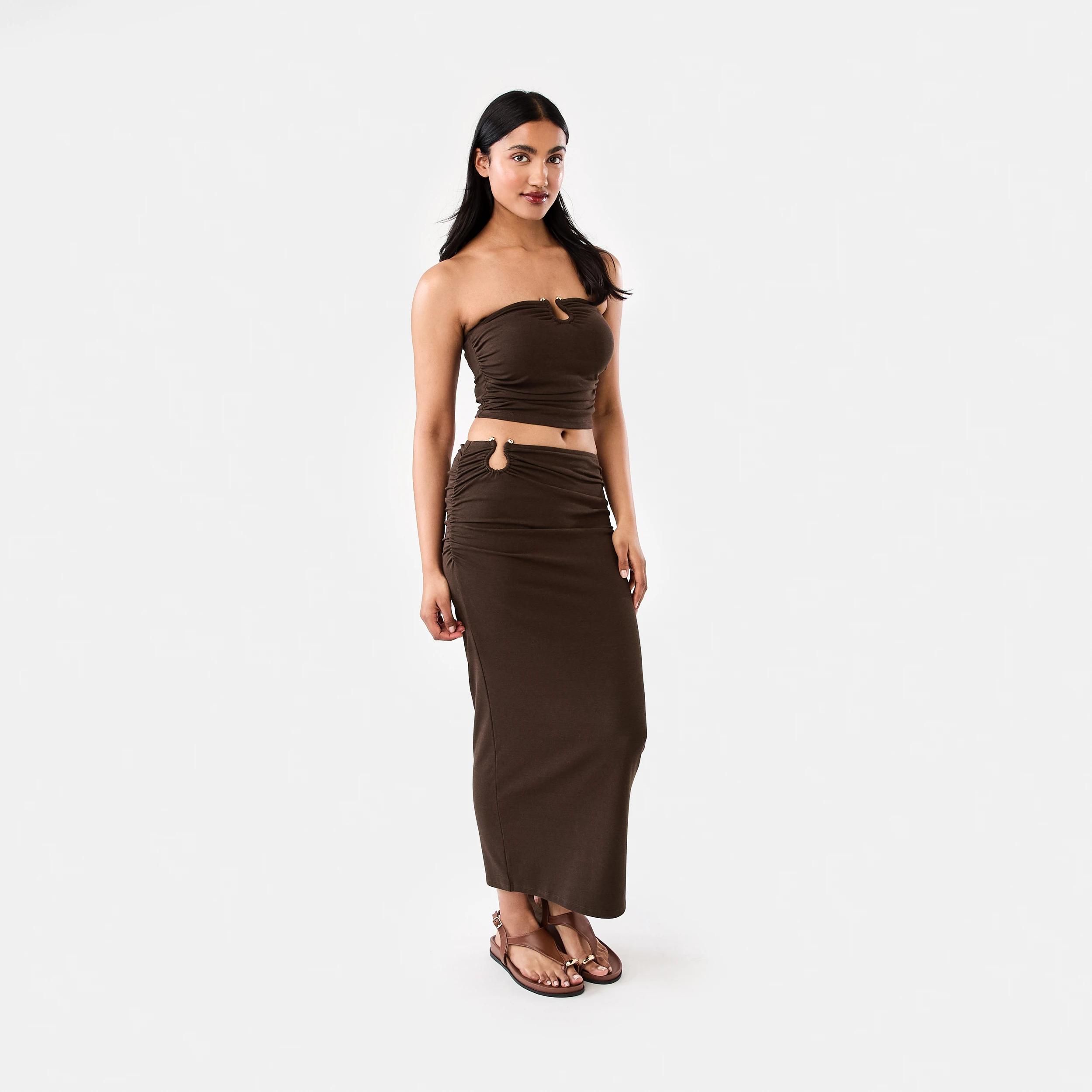 3 Sleeveless Trim Detail Tube Top Melt Brown, 3 of 7