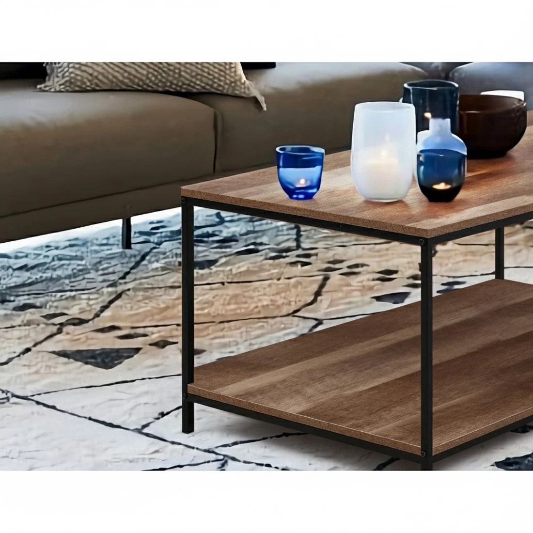 6 Artiss Coffee Table Rectangular 93CM Walnut Olin - Multi, 6 of 8