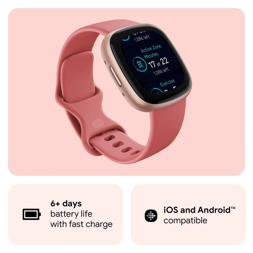 3 Fitbit Versa 4 Smart Watch Pink/Copper Rose, 3 of 5
