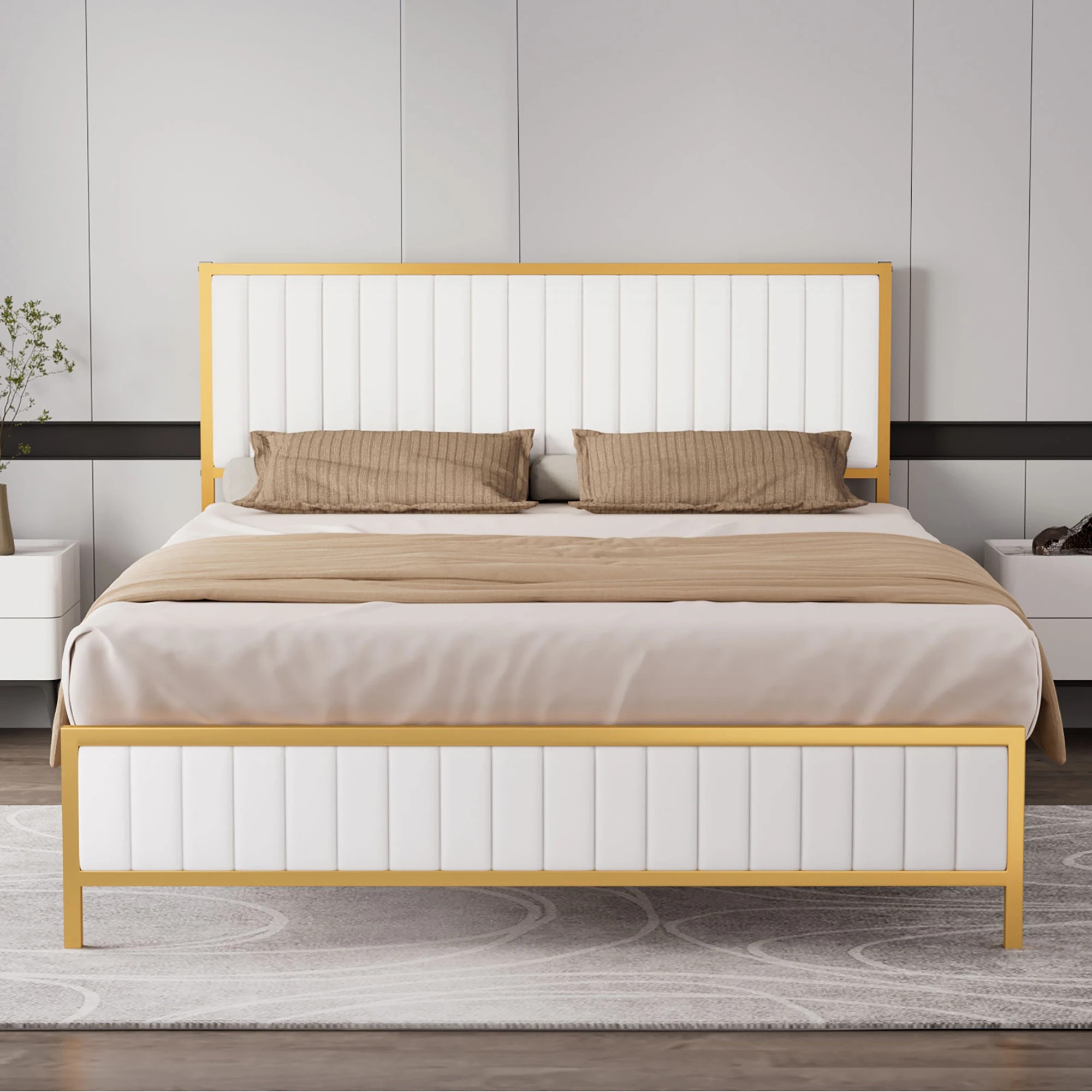 8 Levede Queen Bed Frame - White & Gold, 8 of 8