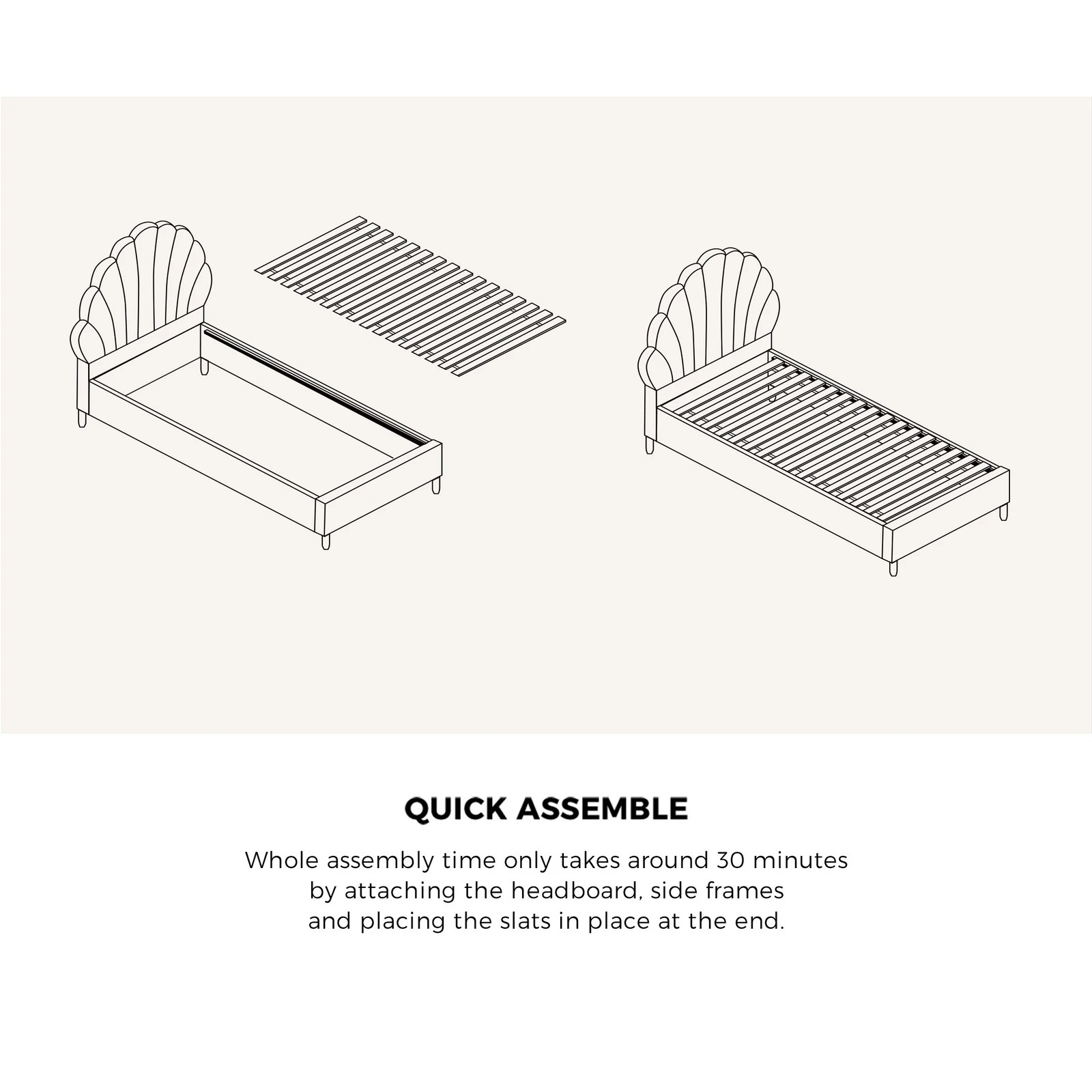 6 Oikiture Single Bed Frame Scallop-shape Bedhead Velvet
 - Pink, 6 of 10