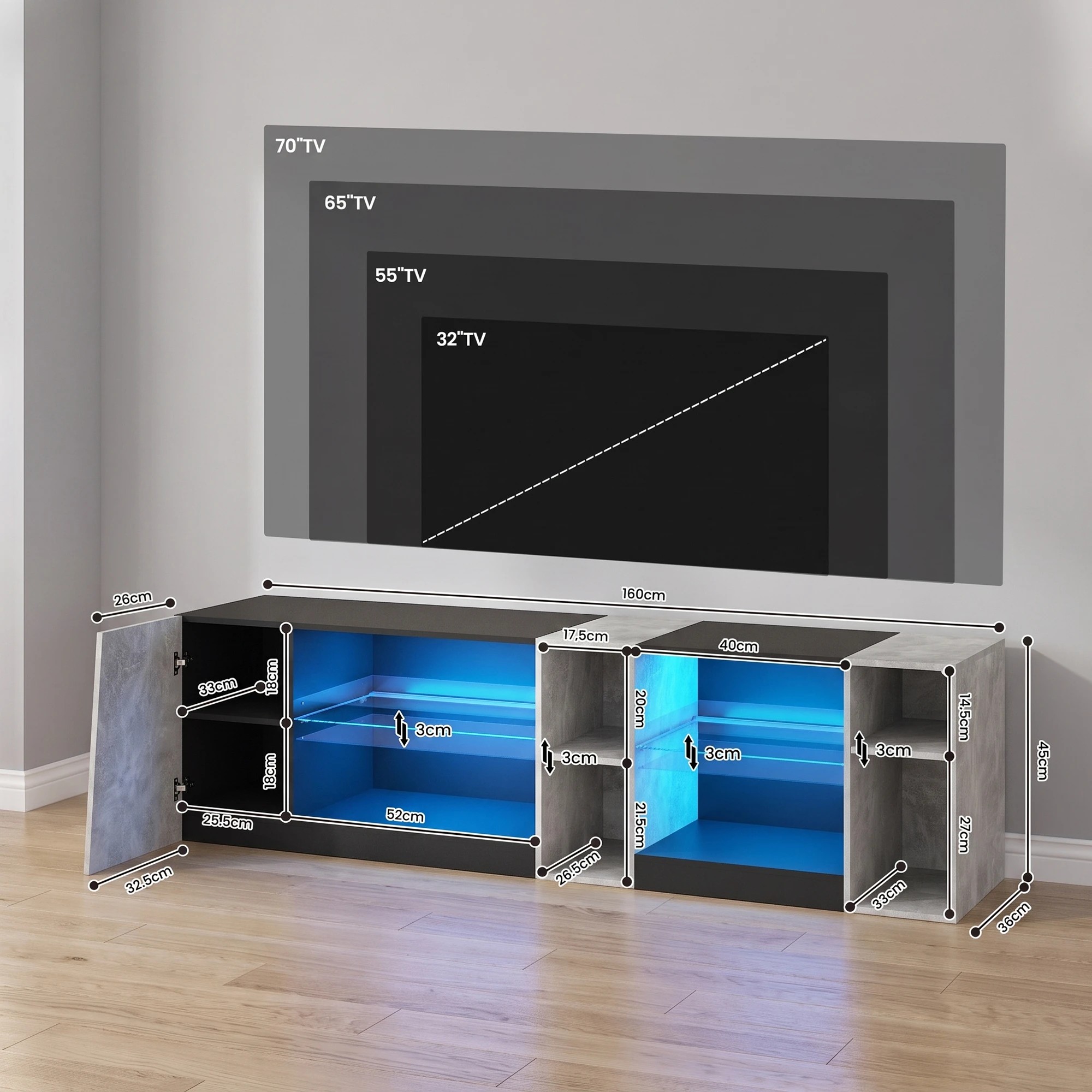 Advwin LED TV Unit Cabinet Gaming Entertainment Center w/ Adjustable ...