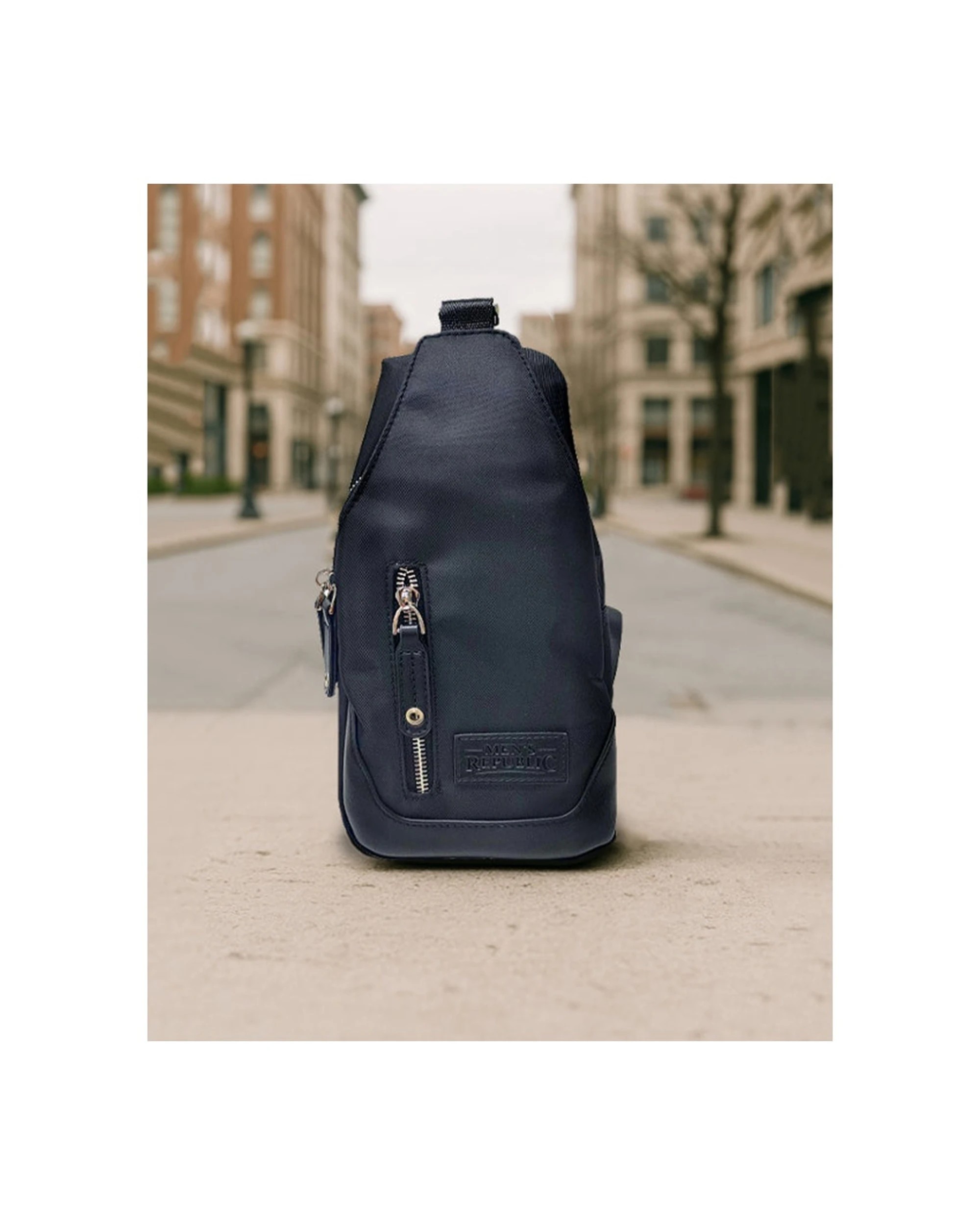 4 Mens Republic Nylon Single Strap Sling Bag Backpack 3 Zip Pockets Nylon Bag For Men - Black, 4 of 4
