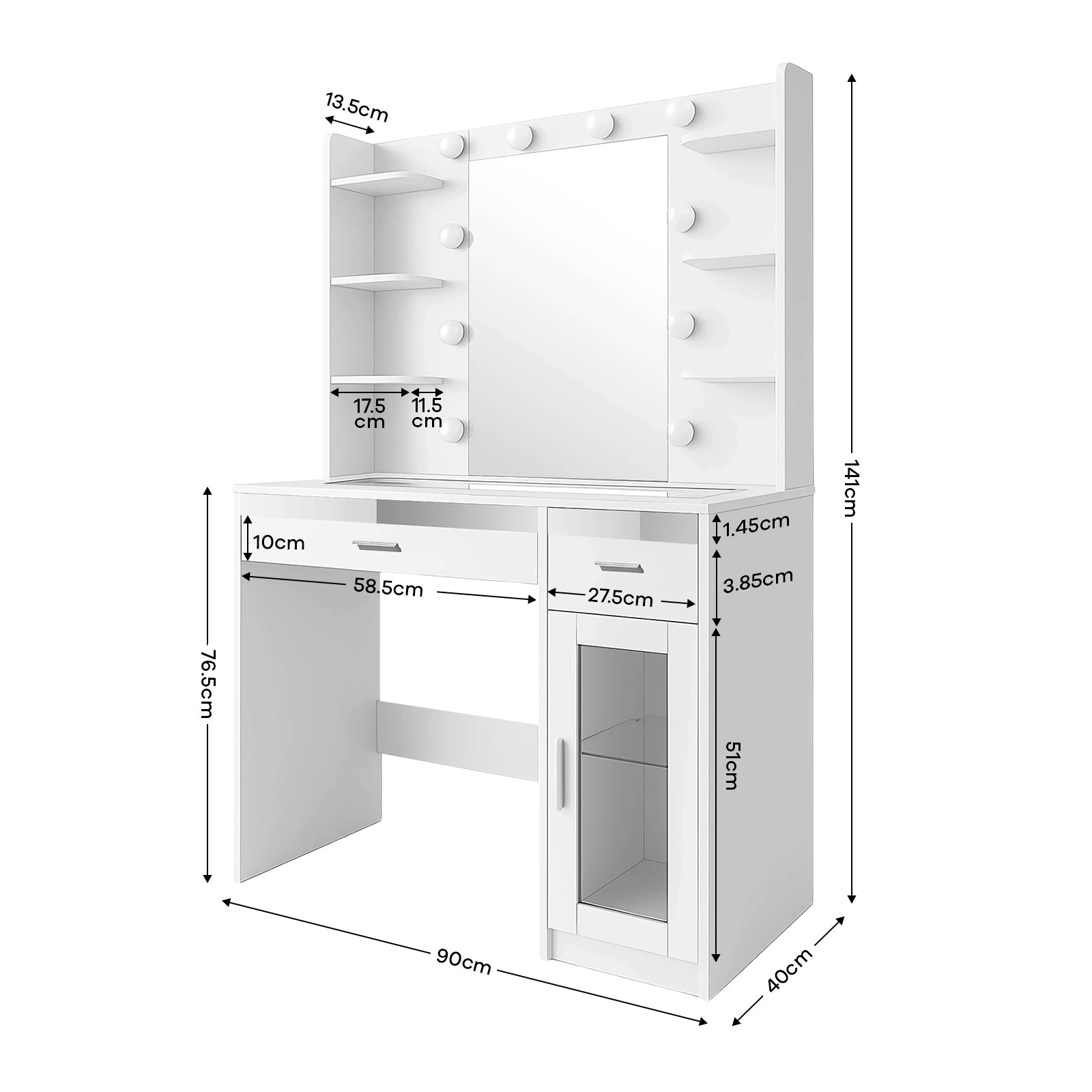 1 Ausway Hollywood Makeup Table Vanity Dresser Dressing 10 LED Lighted Mirror, 1 of 5