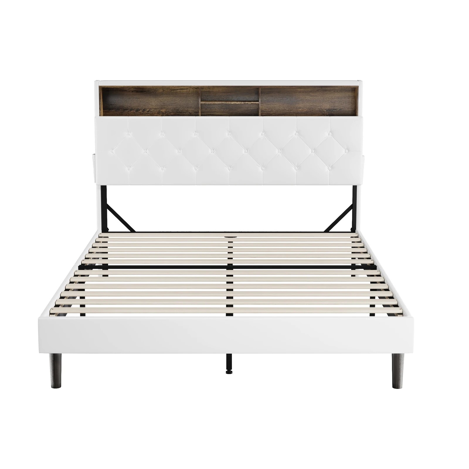 8 Oikiture Bed Frame Queen Size with LED Storage Bedhead - White, 8 of 9