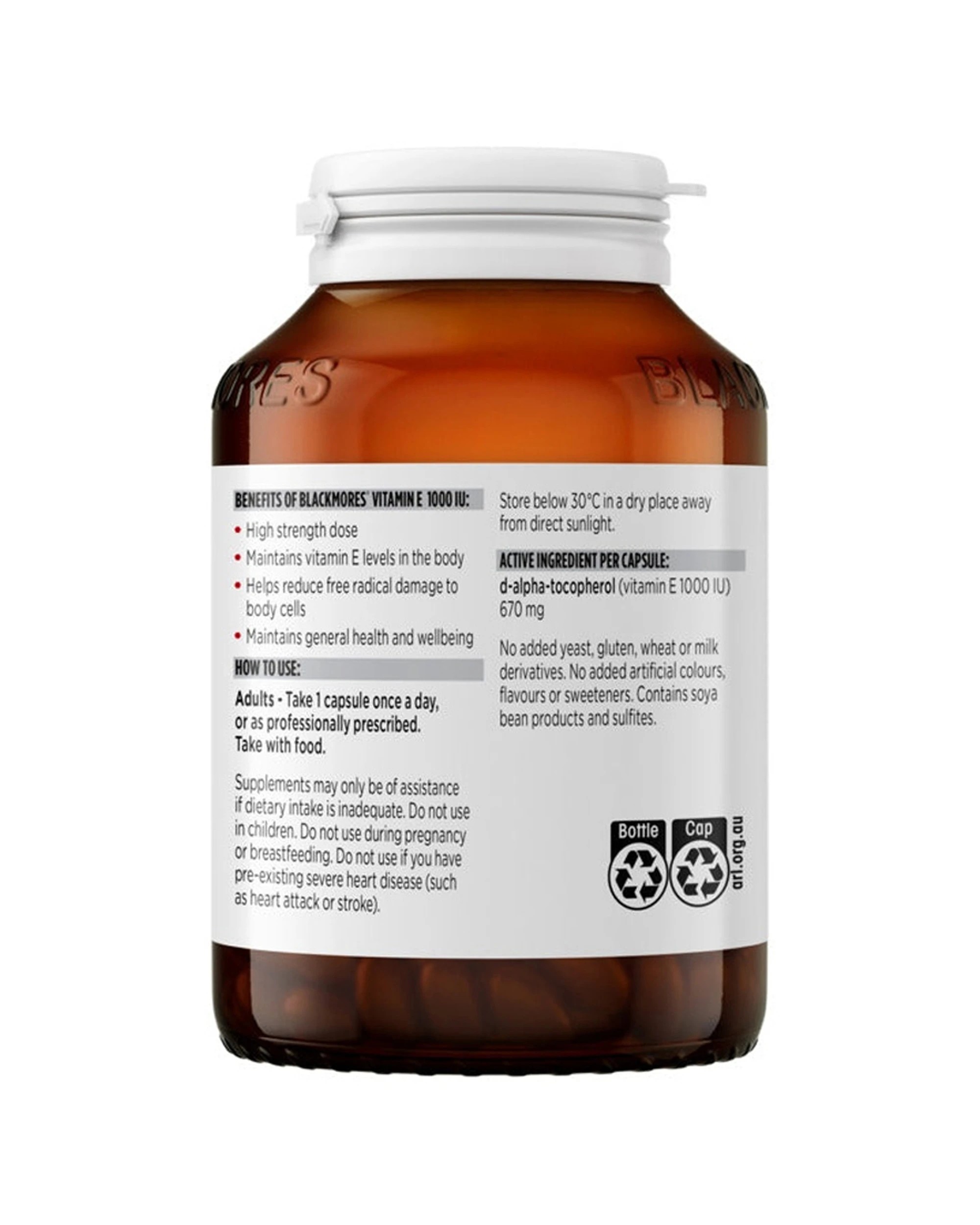 3 Blackmores 100pc Vitamin E 1000 IU Antioxidant & Heart Health Supplement Capsules, 3 of 7
