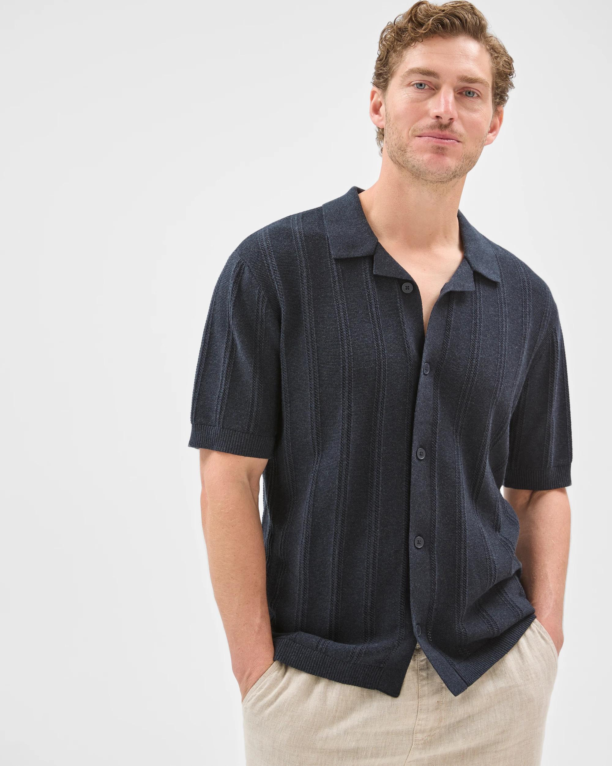3 Target Man Australian Cotton Short Sleeve Textured Stripe Knit Shirt NAVY, 3 of 7
