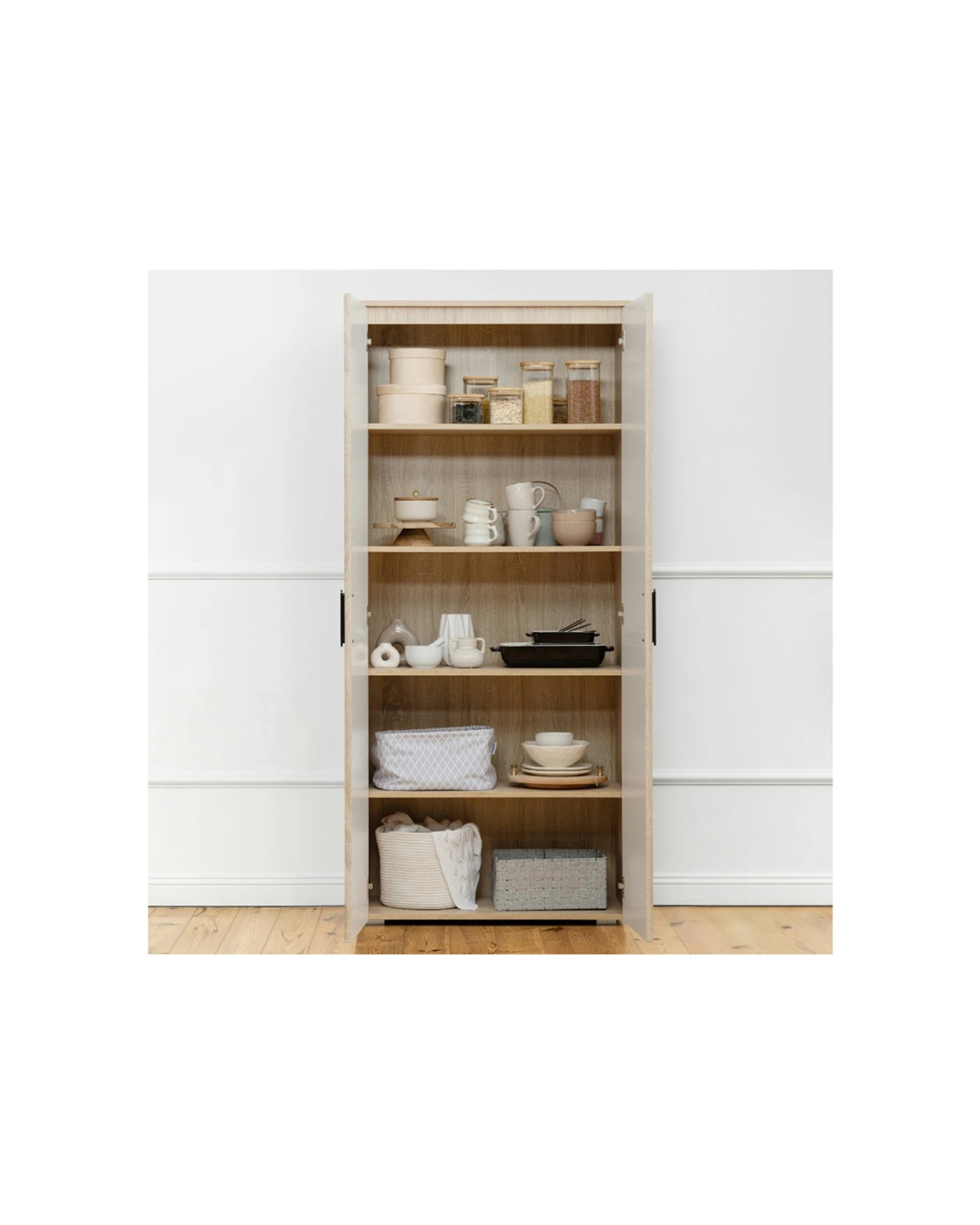 4 European Cabinetry Stockholm Storage Cupboard Slim Oak Oval Handle - Natural, 4 of 5
