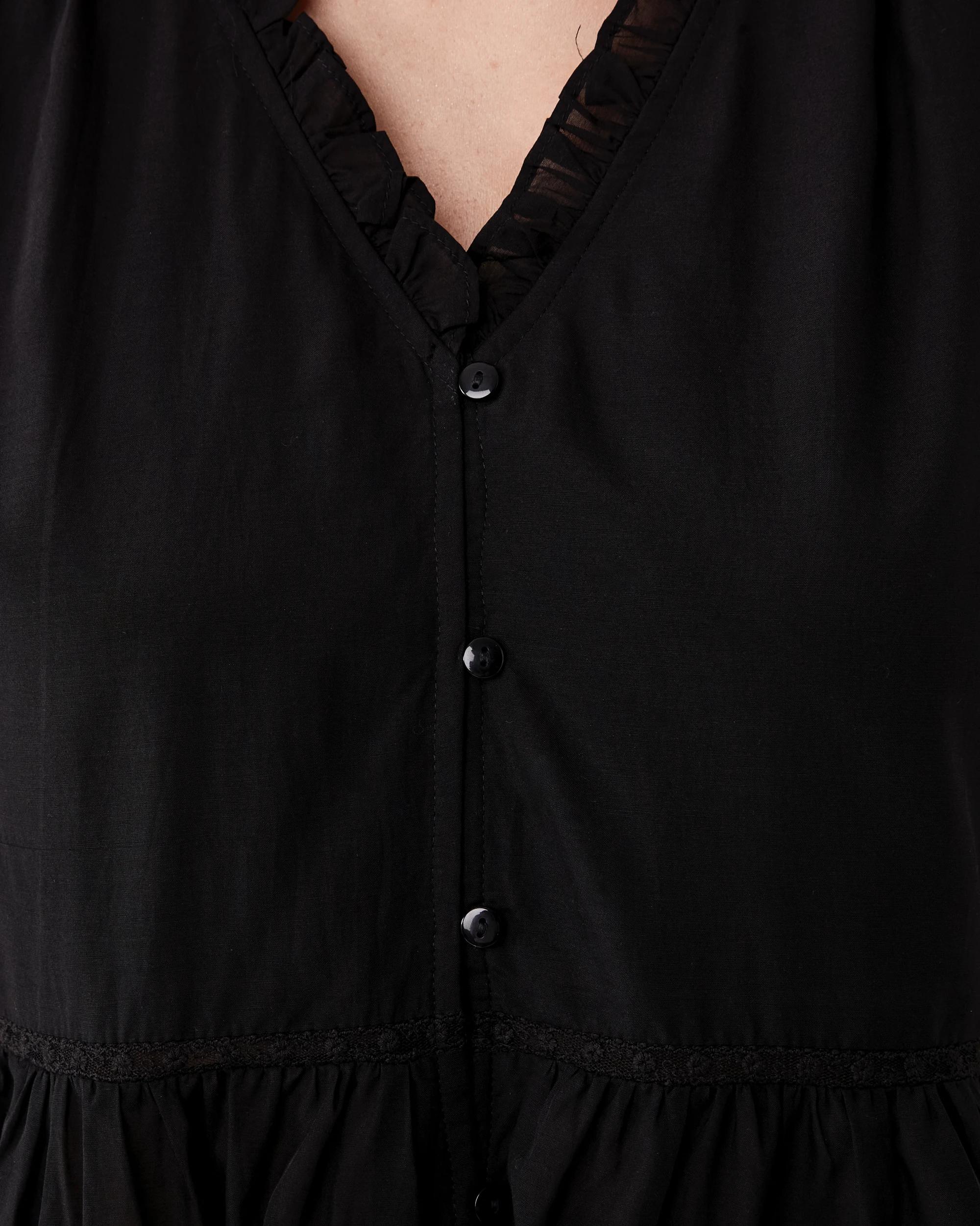 7 Short Sleeve Lace Trim Flutter Top Black, 7 of 8