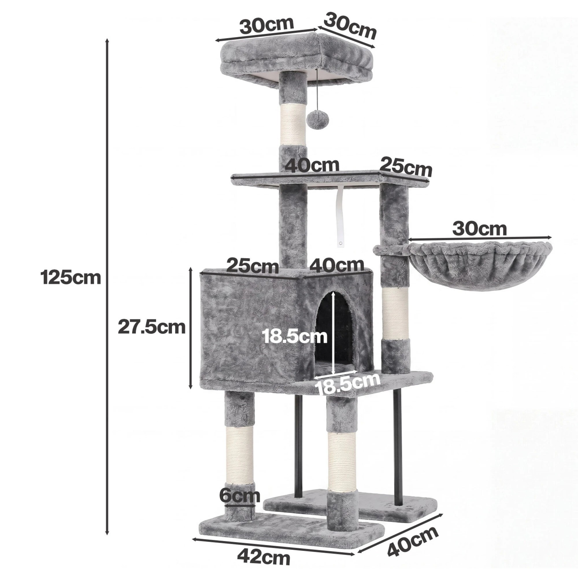 3 Pawz Cat Tree Cat Tower Multi-Level Cat Bed with Condo Plush - Grey - Grey, 3 of 8