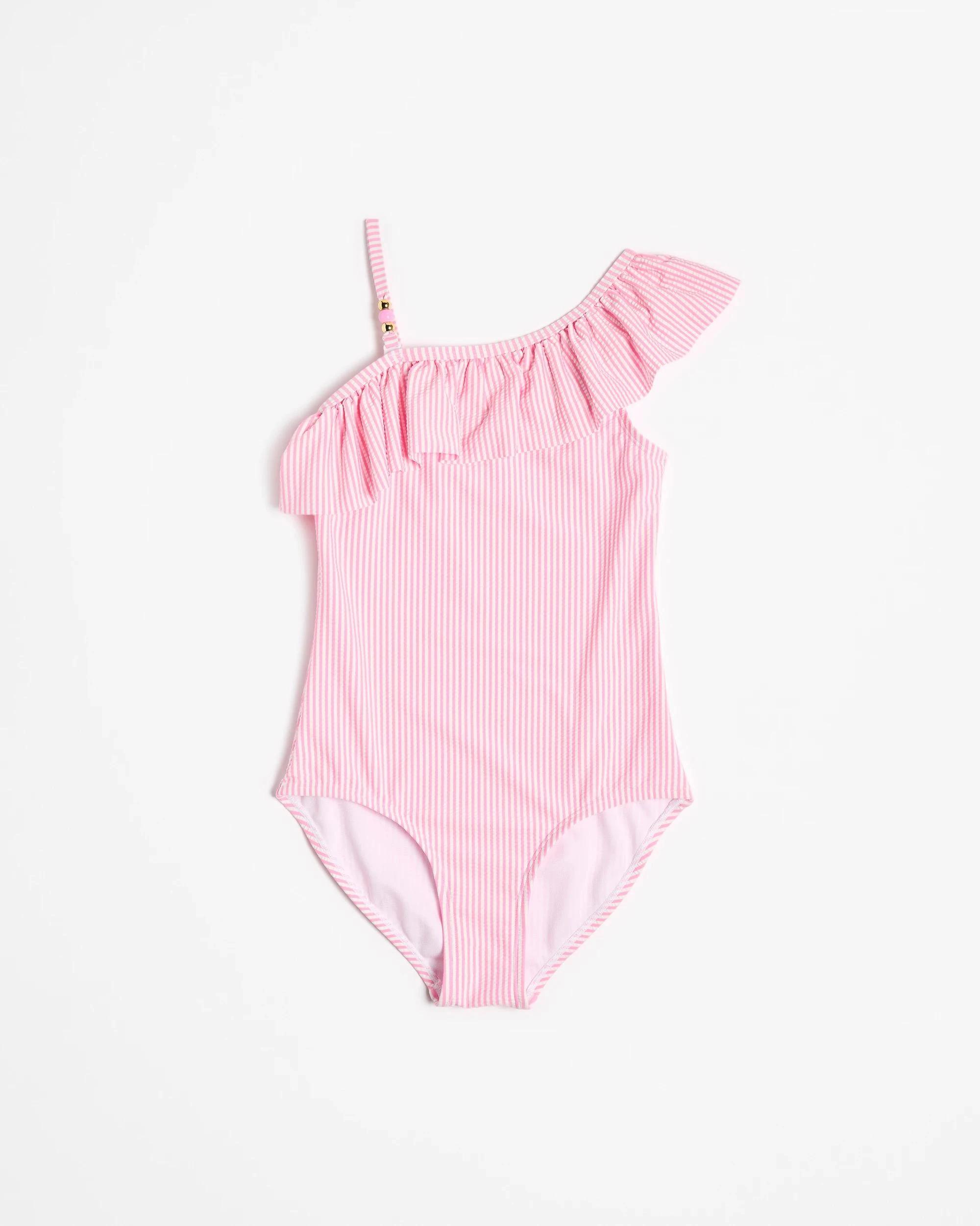 1 Target Textured One Shoulder Swim Suit PINK STRIPE, 1 of 3