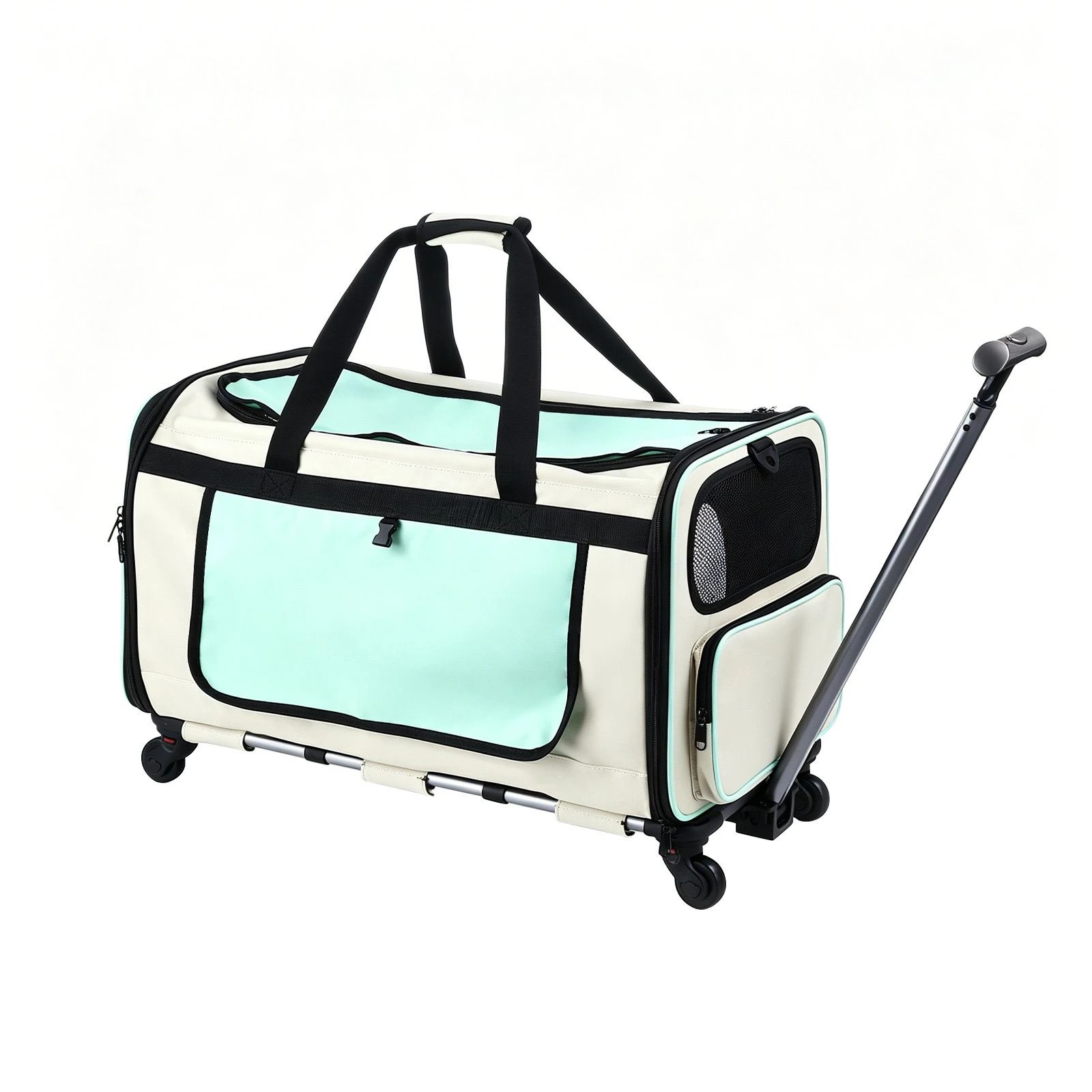 1 Pet Scene Foldable Rolling Pet Dog Carrier Trolley Portable Cat Travel Shoulder Bag with Wheels 60x40x40cm, 1 of 6