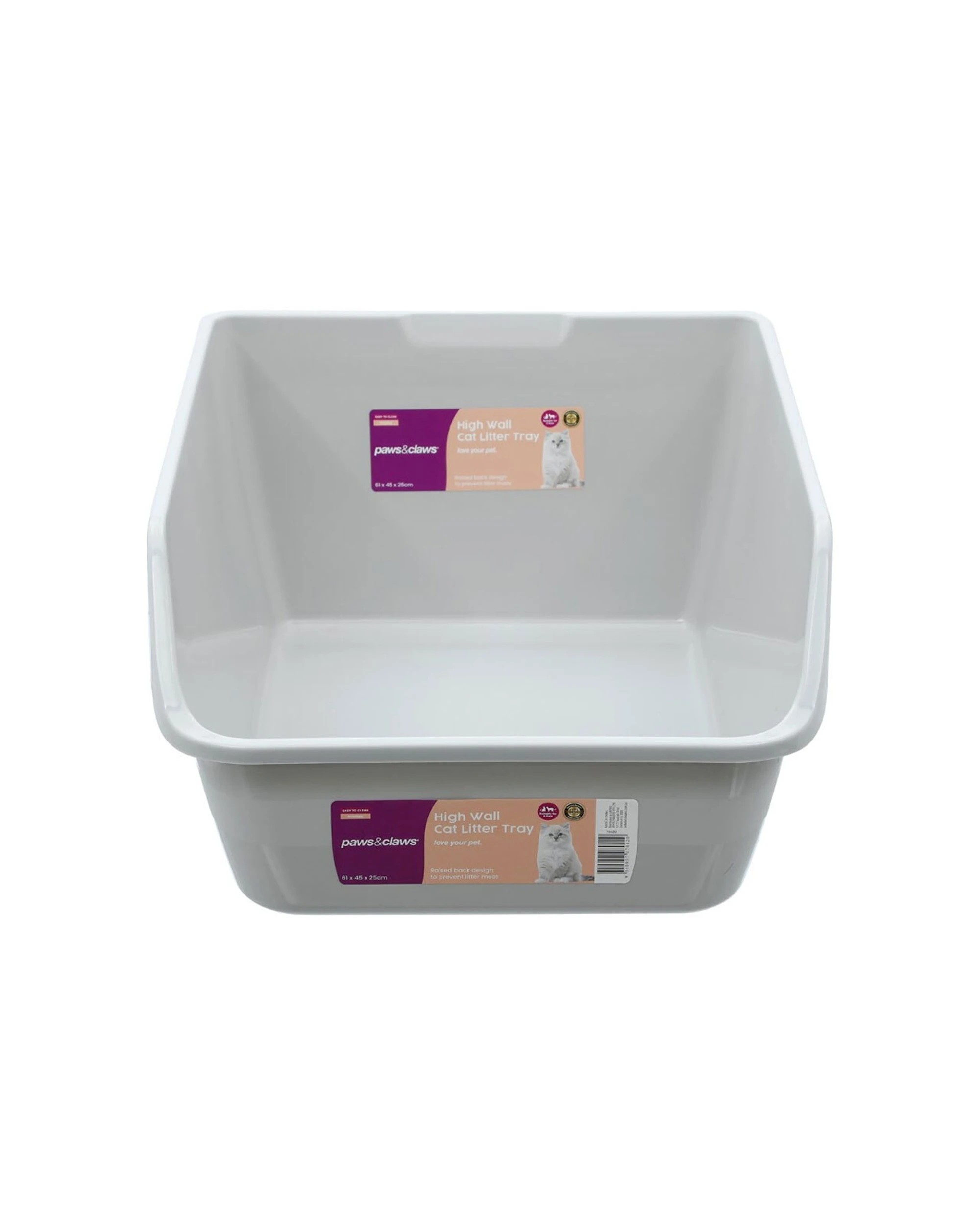 3 Paws And Claws High Wall 61cm Cat Litter Tray Raised Back Grey Suitable For Two Cats.
 - Grey, 3 of 4