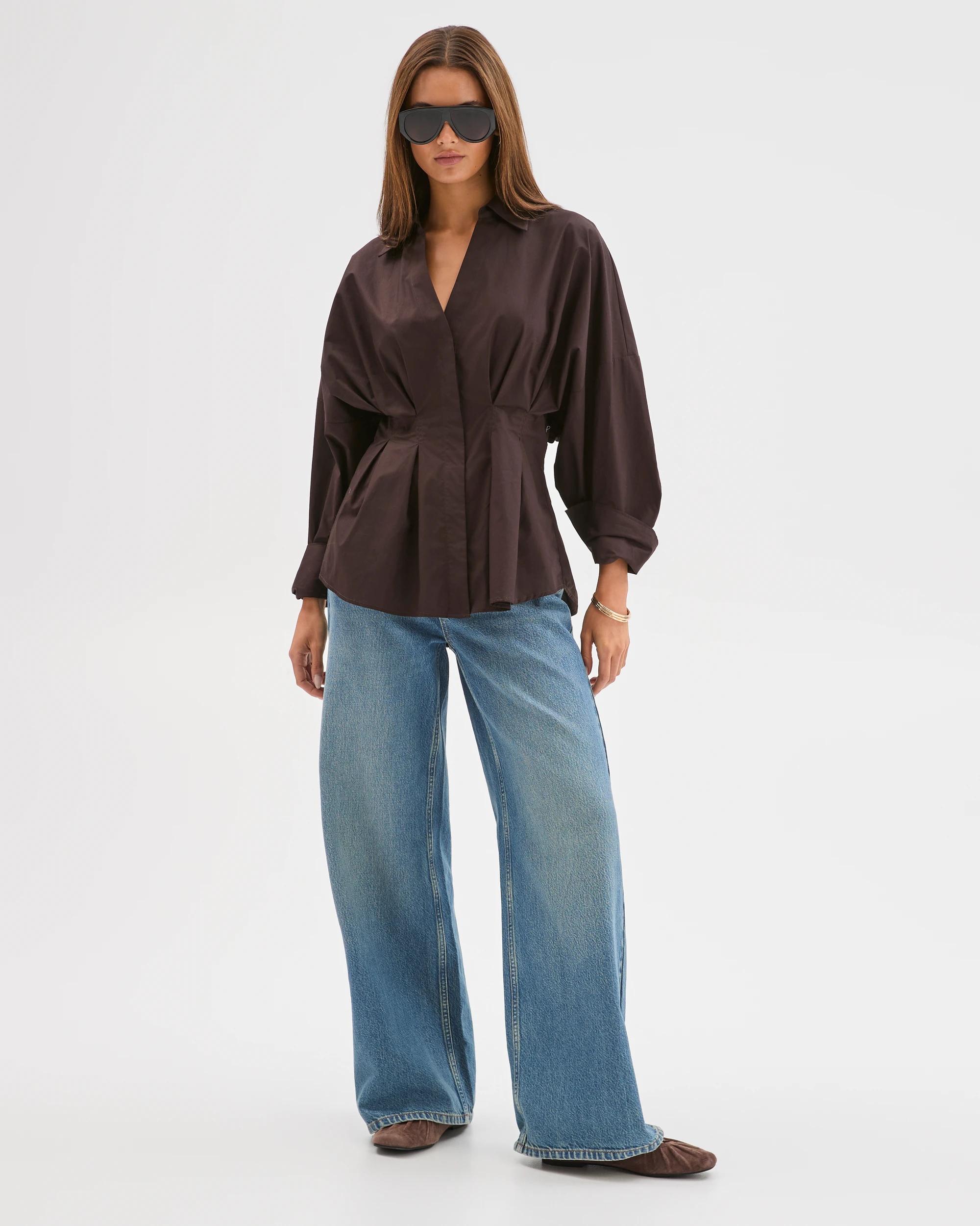 2 Lily Loves Australian Cotton Poplin Cinched Waist Shirt TRUFFLE, 2 of 8