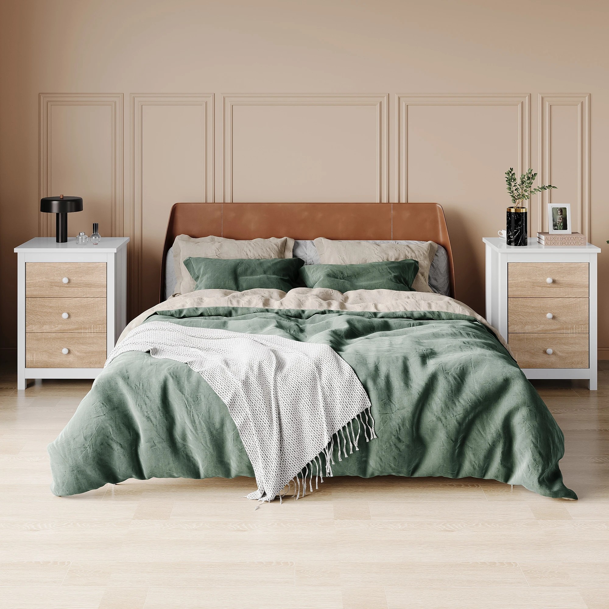 6 Alfordson Bedside Table Hamptons Nightstand Storage Side End 3 Drawers Oak, 6 of 10