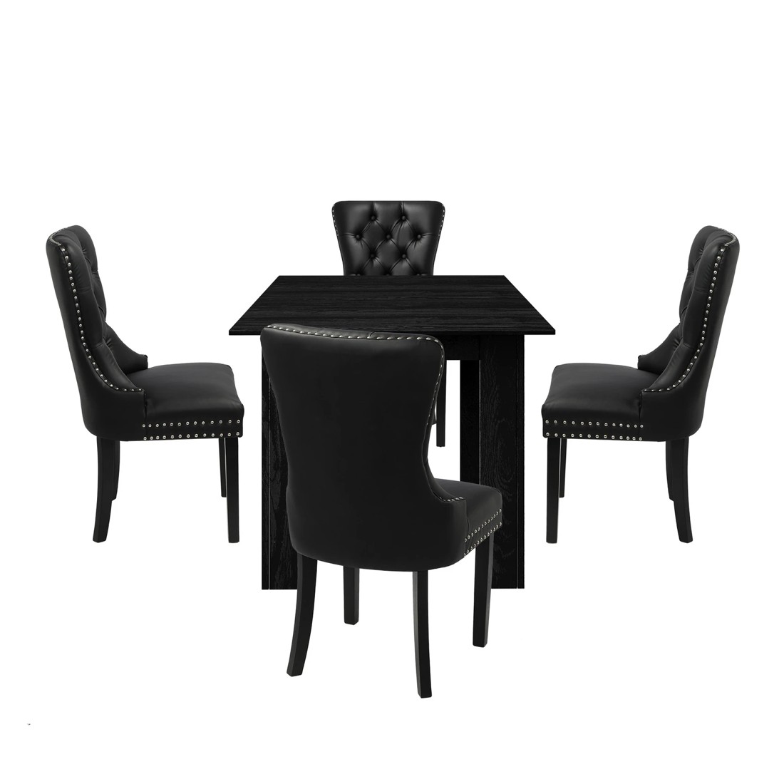 10 Oikiture 160cm Extendable Dining Table With 4pcs Pu Leather Dining Chairs
 - Black, 10 of 10