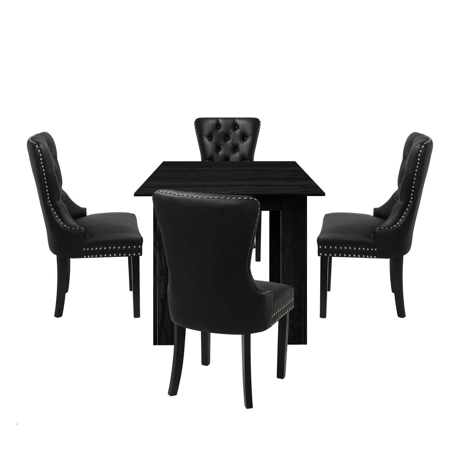 10 Oikiture 160cm Extendable Dining Table With 4pcs Pu Leather Dining Chairs
 - Black, 10 of 10