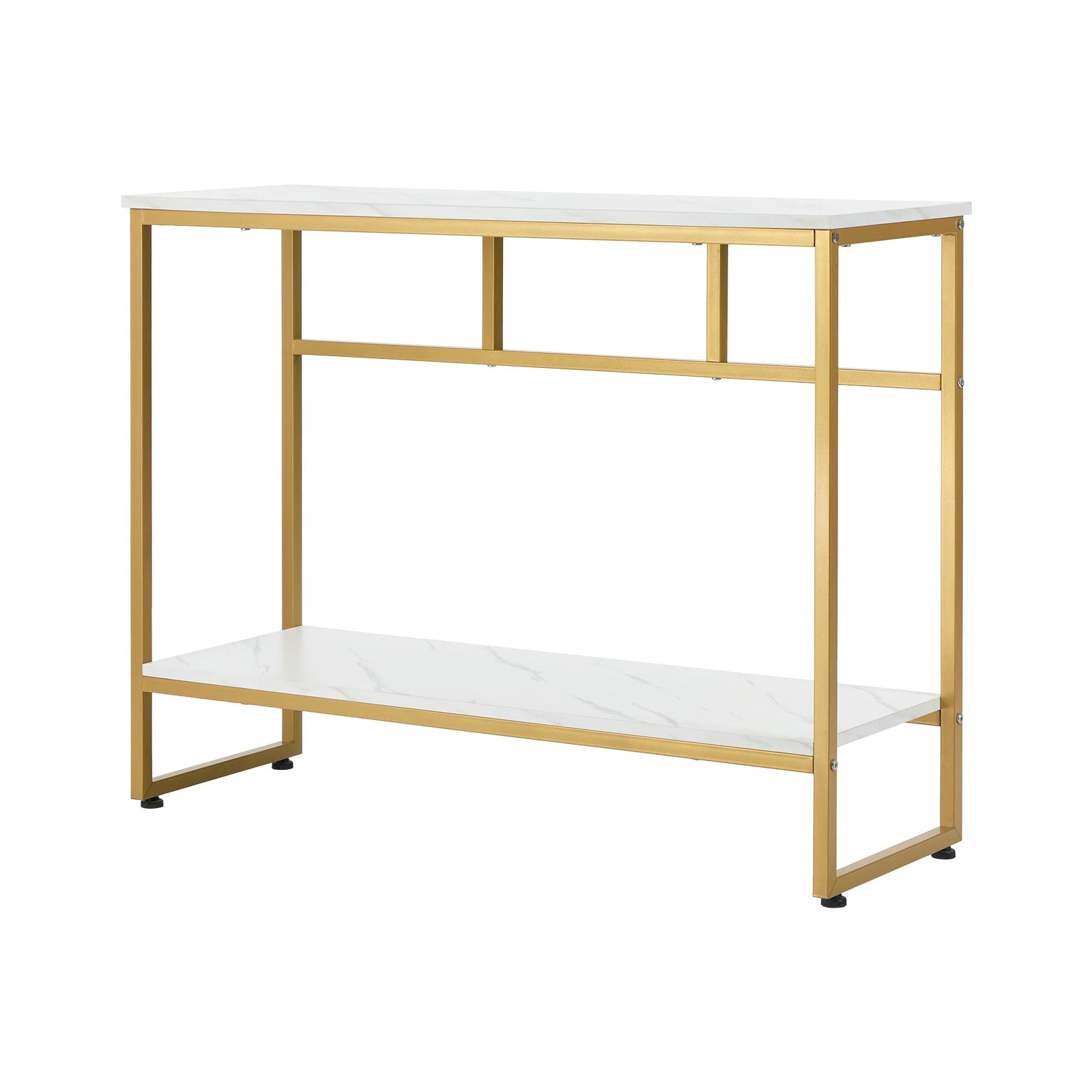 1 Oikiture Console Table Hallway Marble Effect Metal Entry Table Display - Gold, 1 of 9