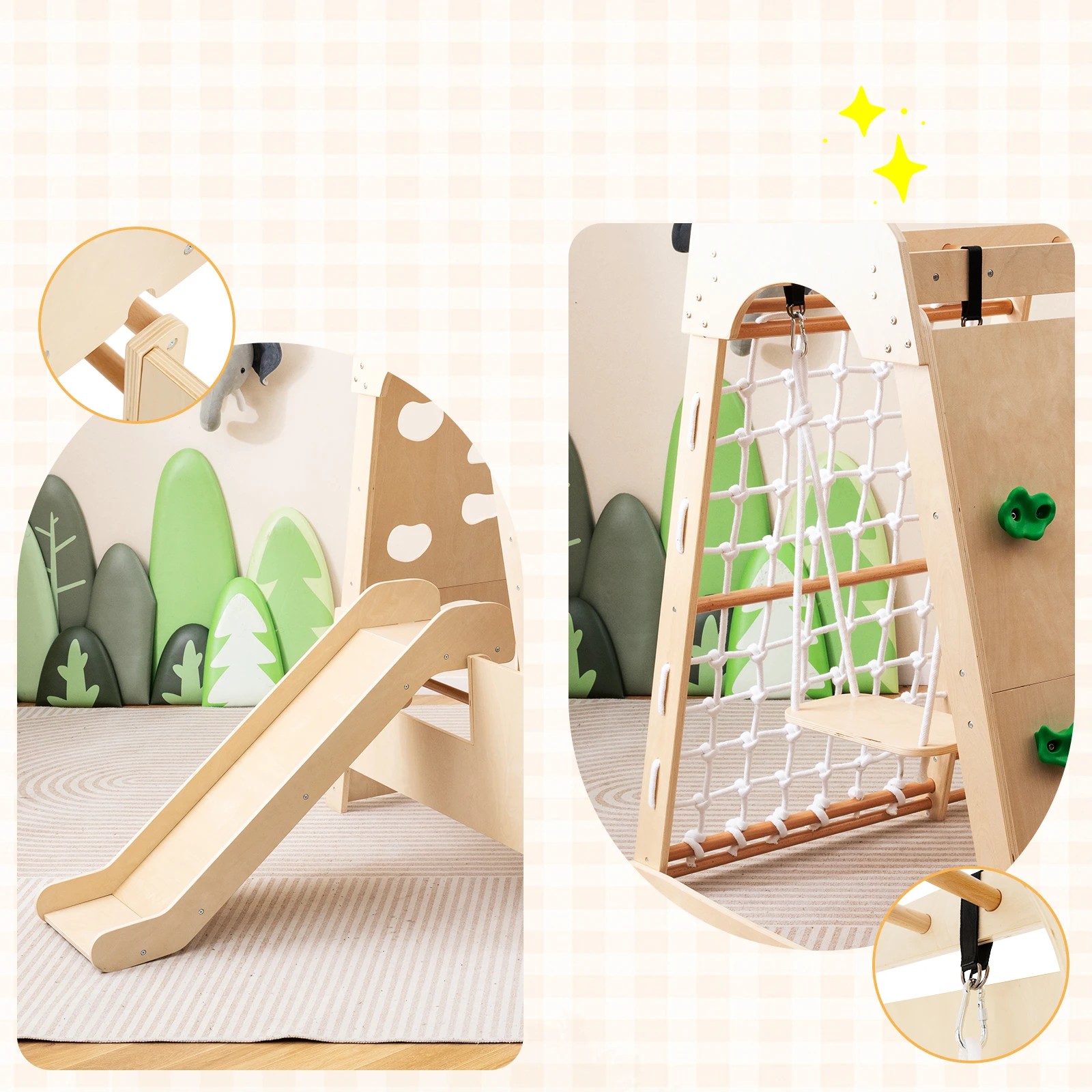 6 Costway Climb Playset 8-in-1 Indoor Wooden Climbing Wall Swing Slide, 6 of 6