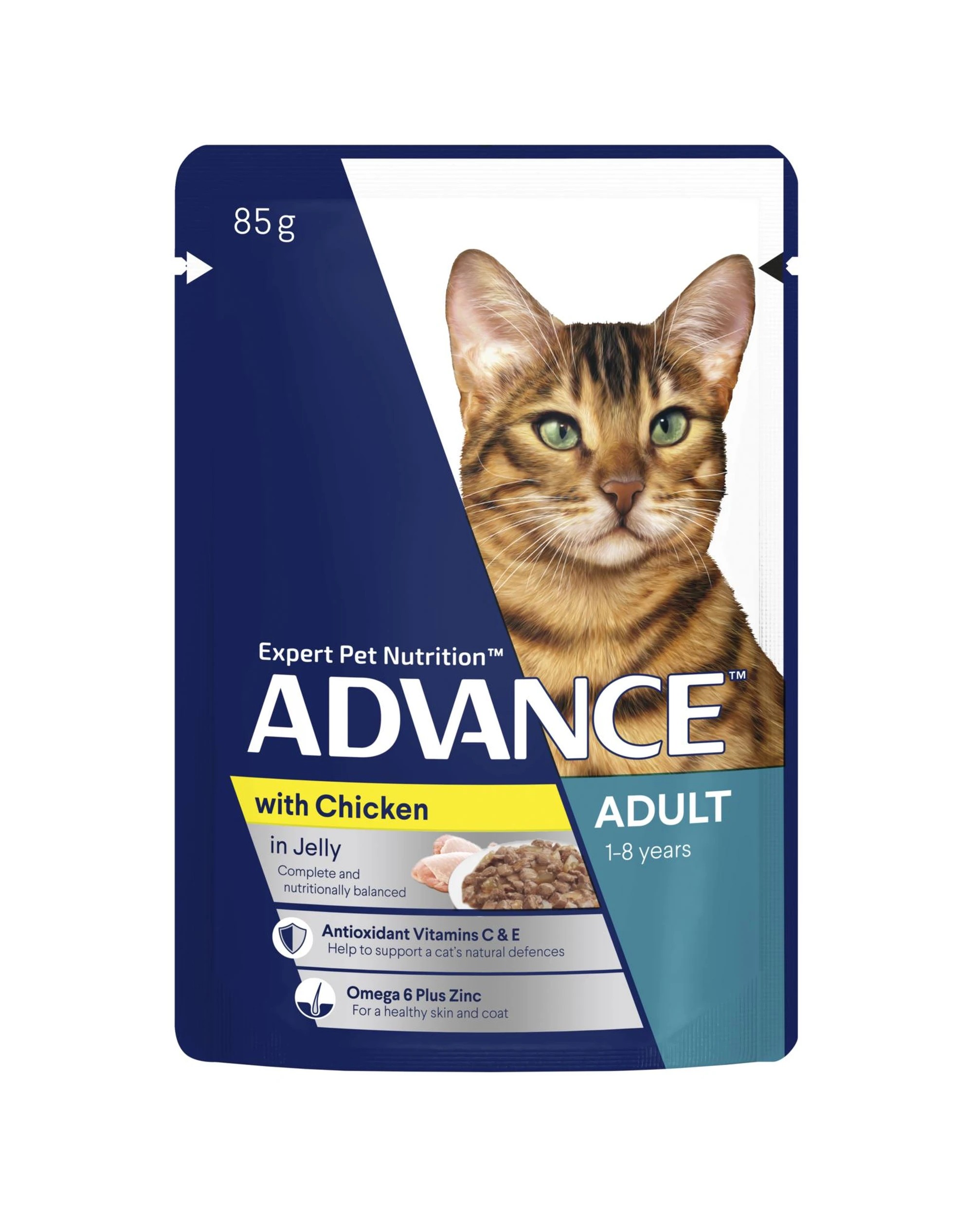 1 Advance Adult 1+ Wet Cat Food w/ Chicken in Jelly 12 x 85g, 1 of 3