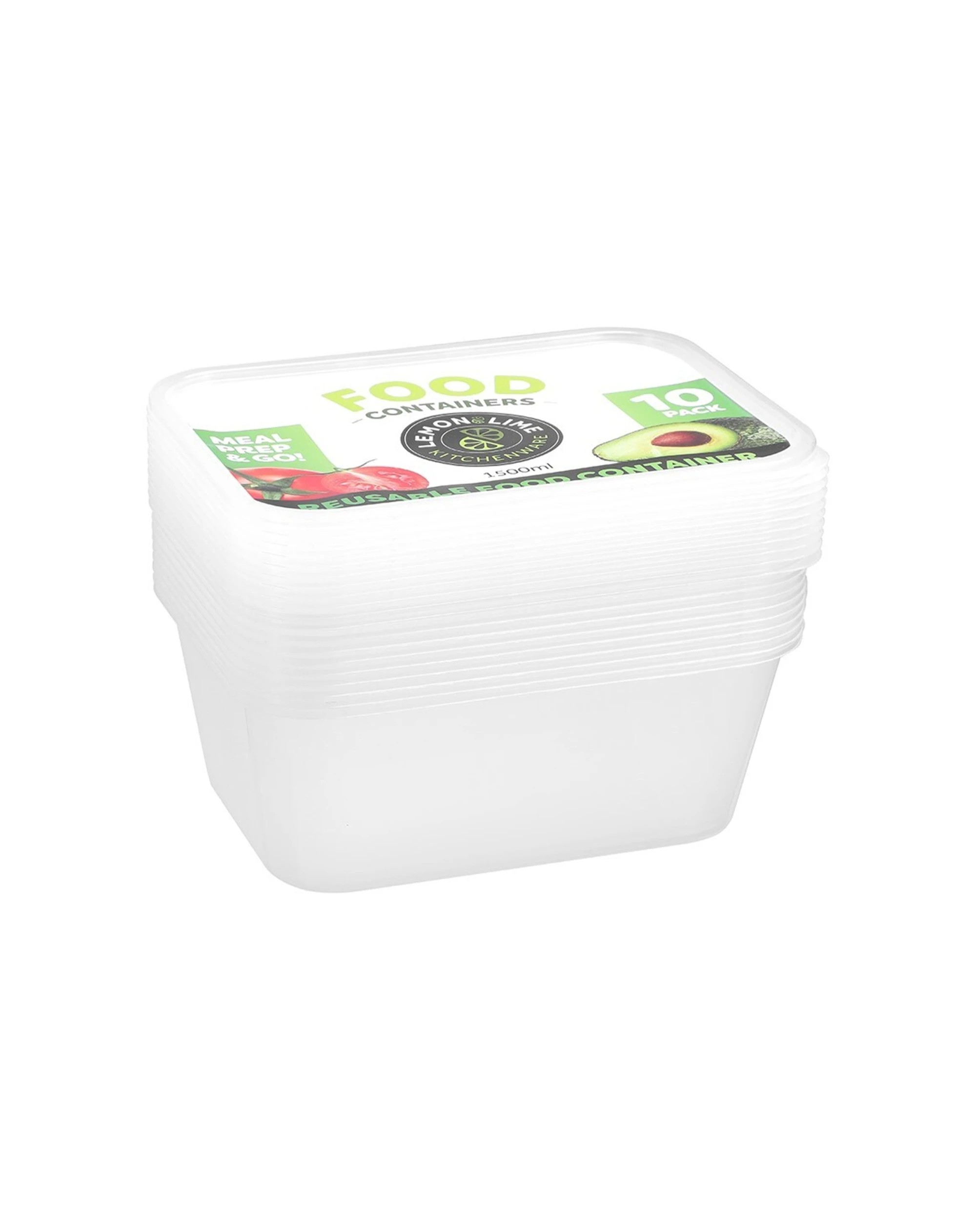 2 10pk Lemon & Lime Reusable 1.5l Rectangle Food Container/meal Storage W/ Lid Clr
 - Clear, 2 of 6