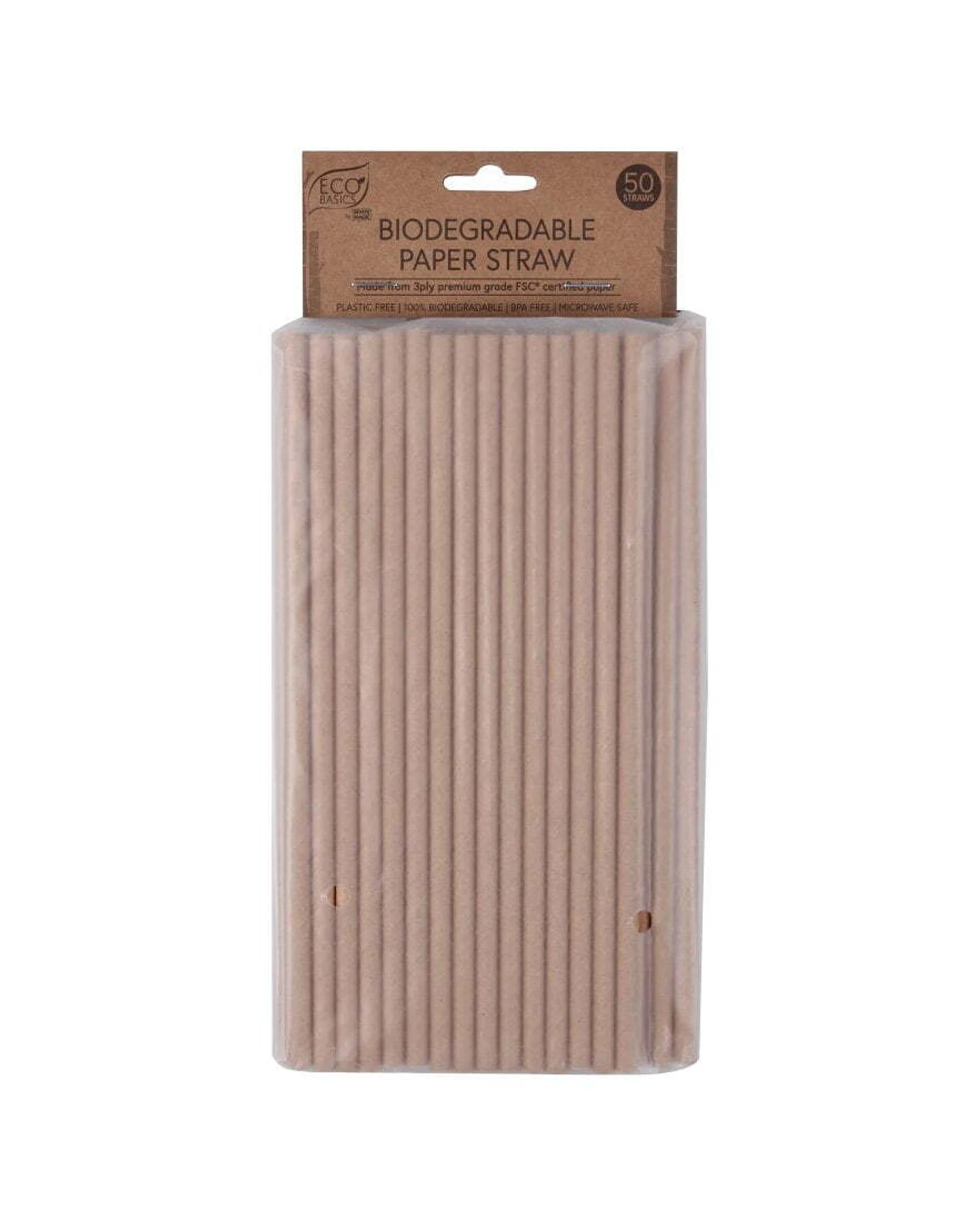 2 50pc Eco Basics 19.5cm Biodegradable Birthday/party 3ply Paper Drinking Straw
 - Natural, 2 of 4